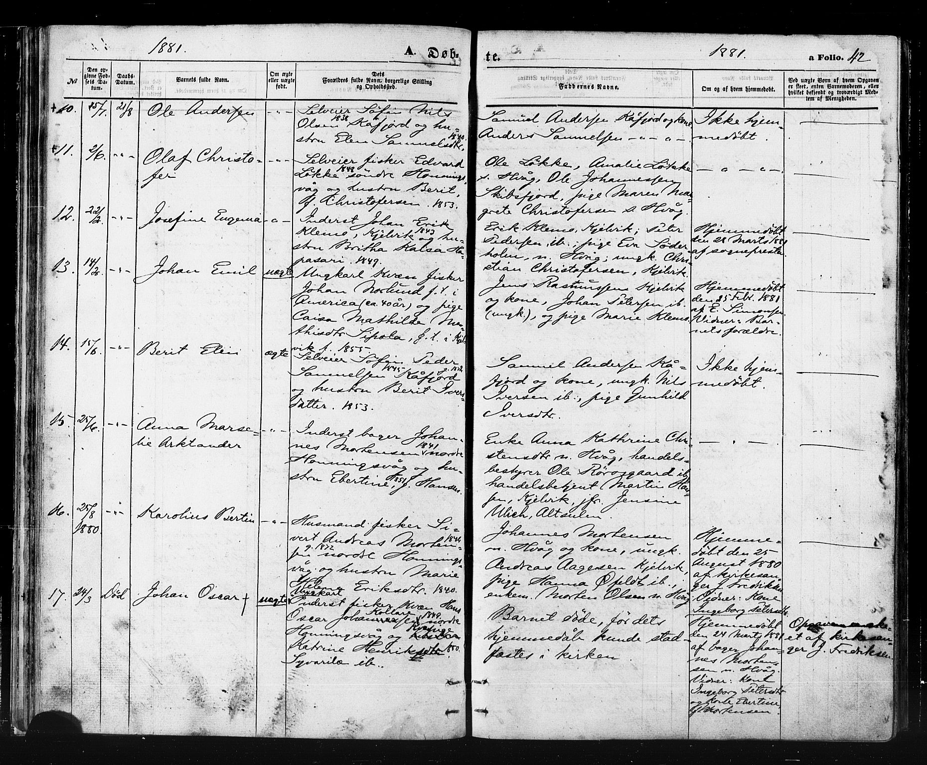 Måsøy sokneprestkontor, AV/SATØ-S-1348/H/Ha/L0006kirke: Parish register (official) no. 6, 1861-1886, p. 42