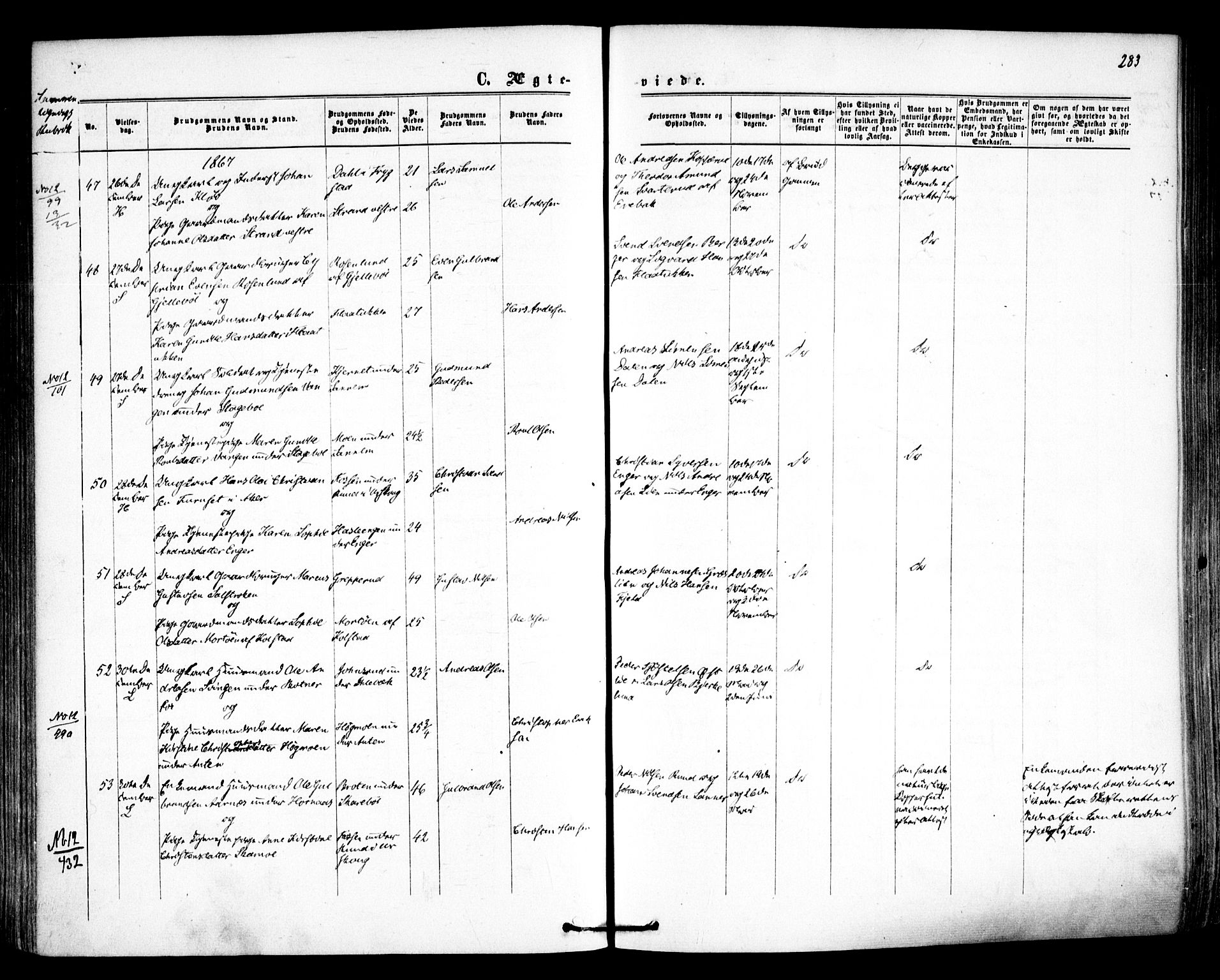 Høland prestekontor Kirkebøker, SAO/A-10346a/F/Fa/L0011: Parish register (official) no. I 11, 1862-1869, p. 283