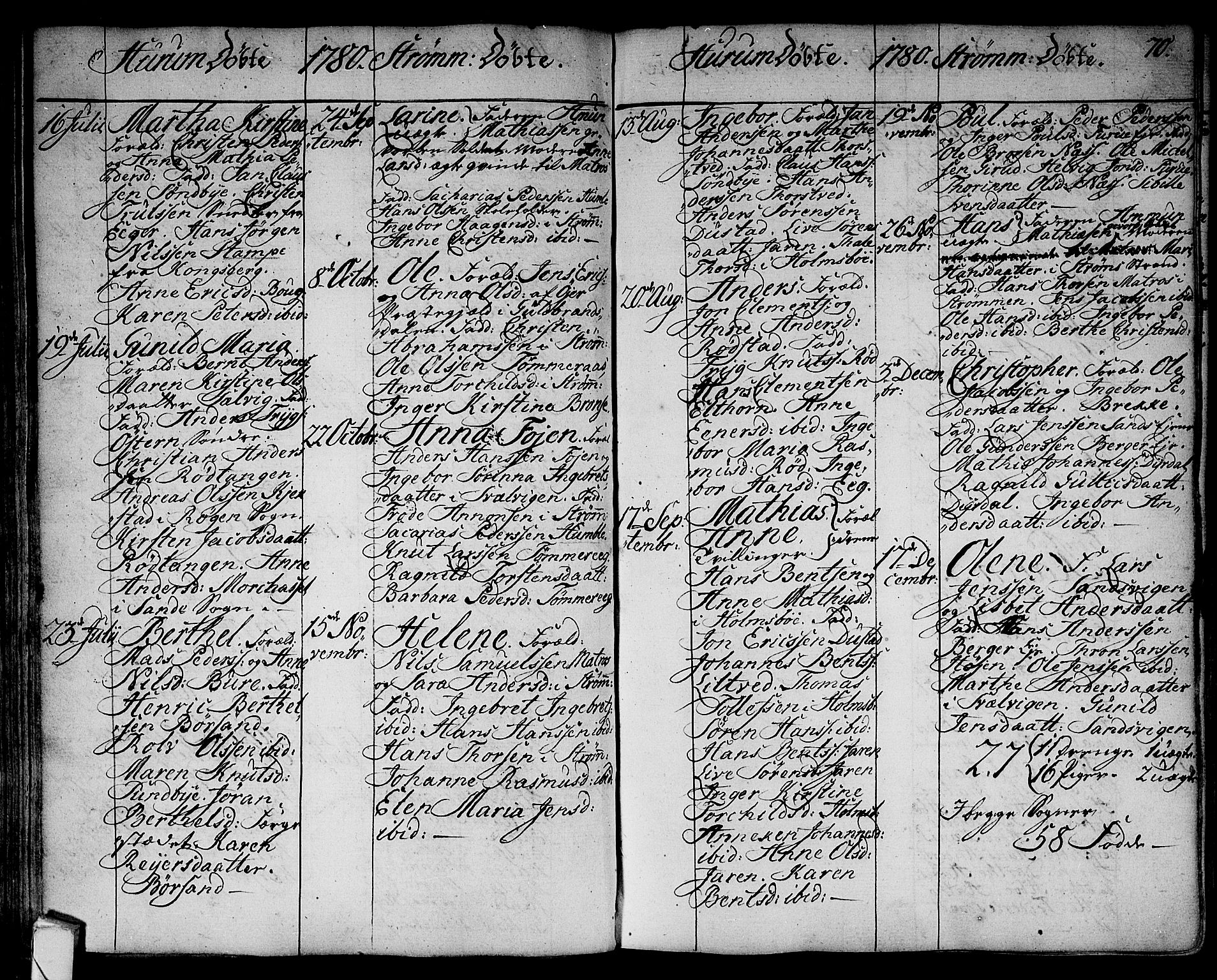 Hurum kirkebøker, AV/SAKO-A-229/F/Fa/L0007: Parish register (official) no. 7, 1771-1810, p. 70