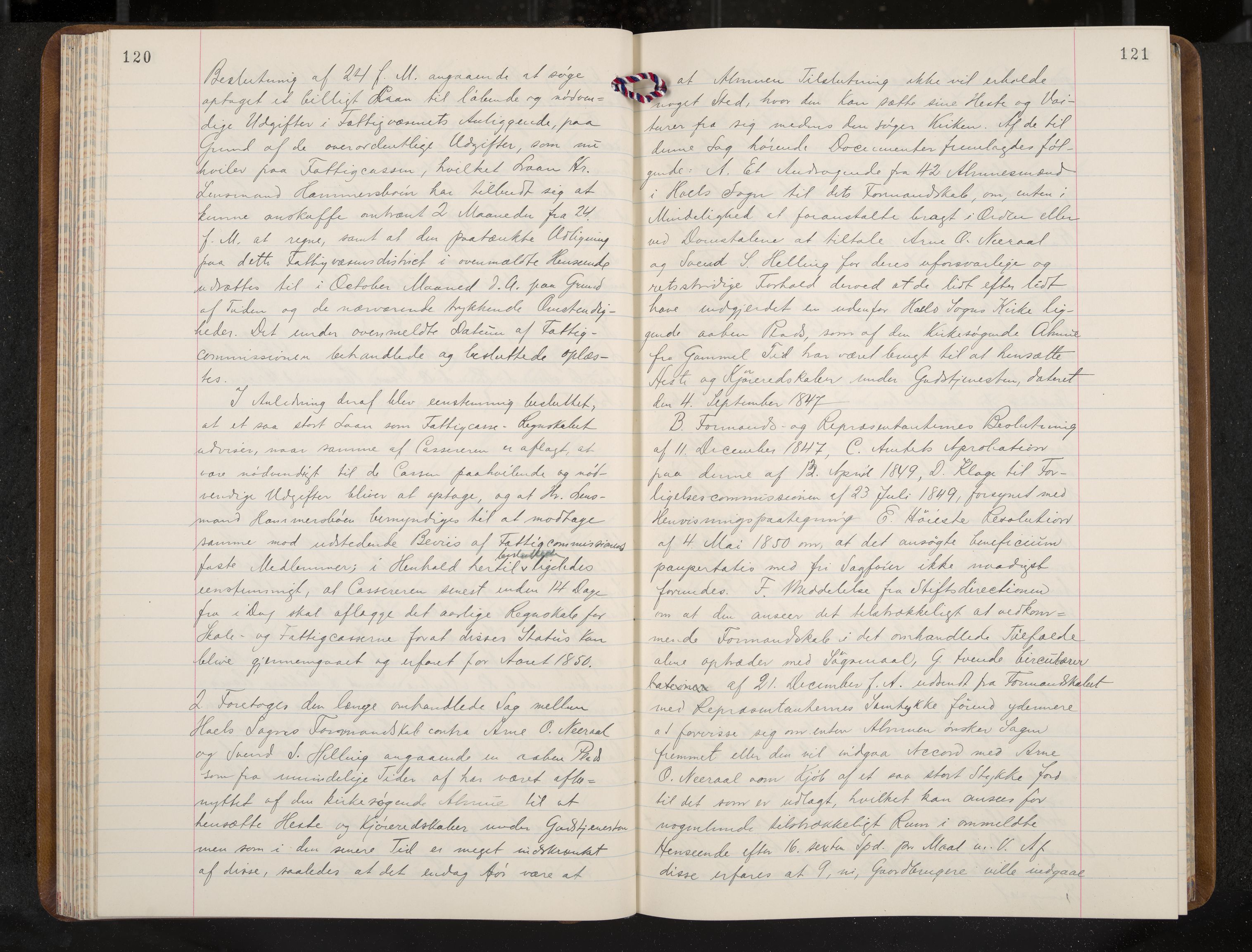 Ål formannskap og sentraladministrasjon, IKAK/0619021/A/Aa/L0002: Utskrift av møtebok, 1846-1857, p. 120-121