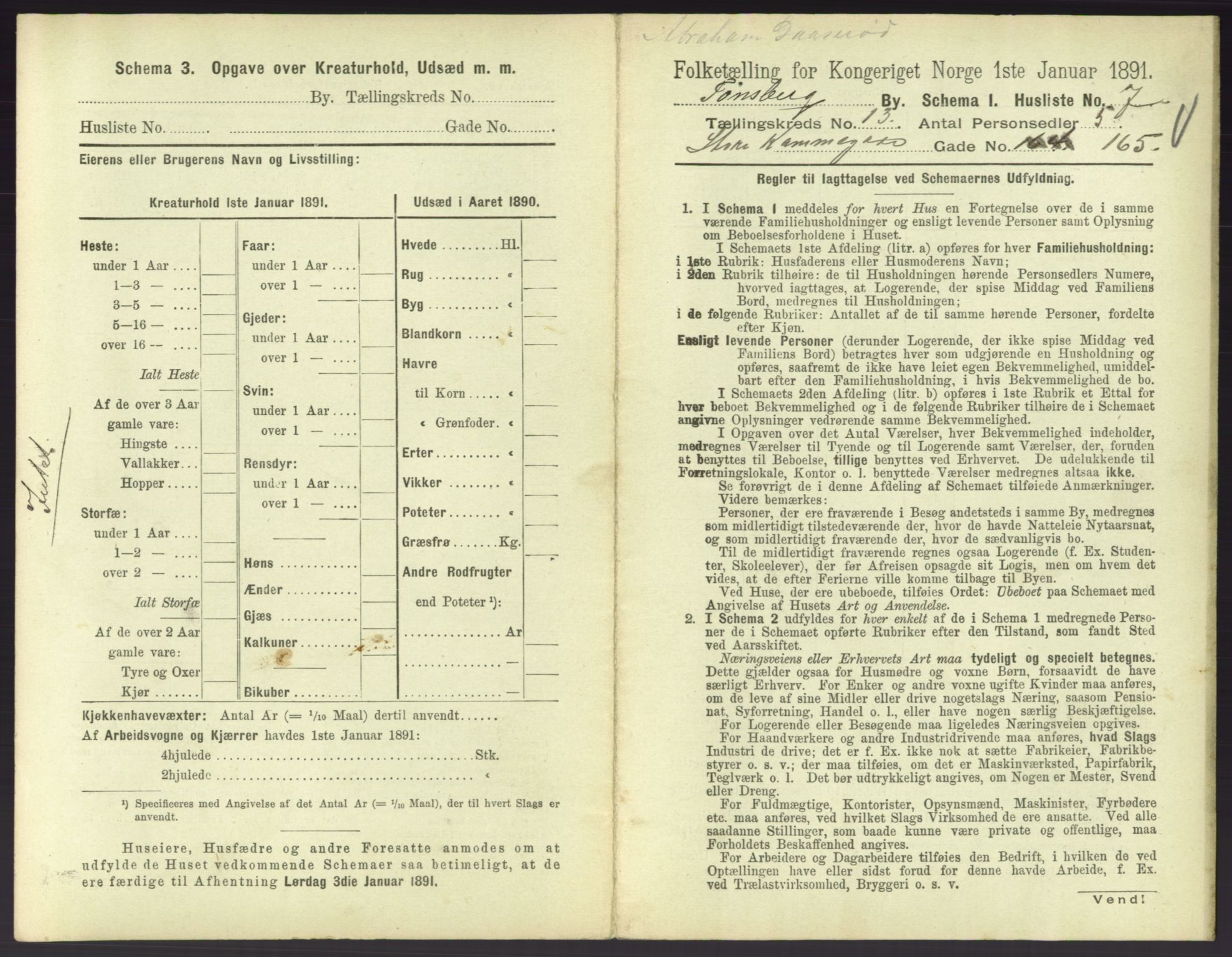 RA, 1891 census for 0705 Tønsberg, 1891, p. 500