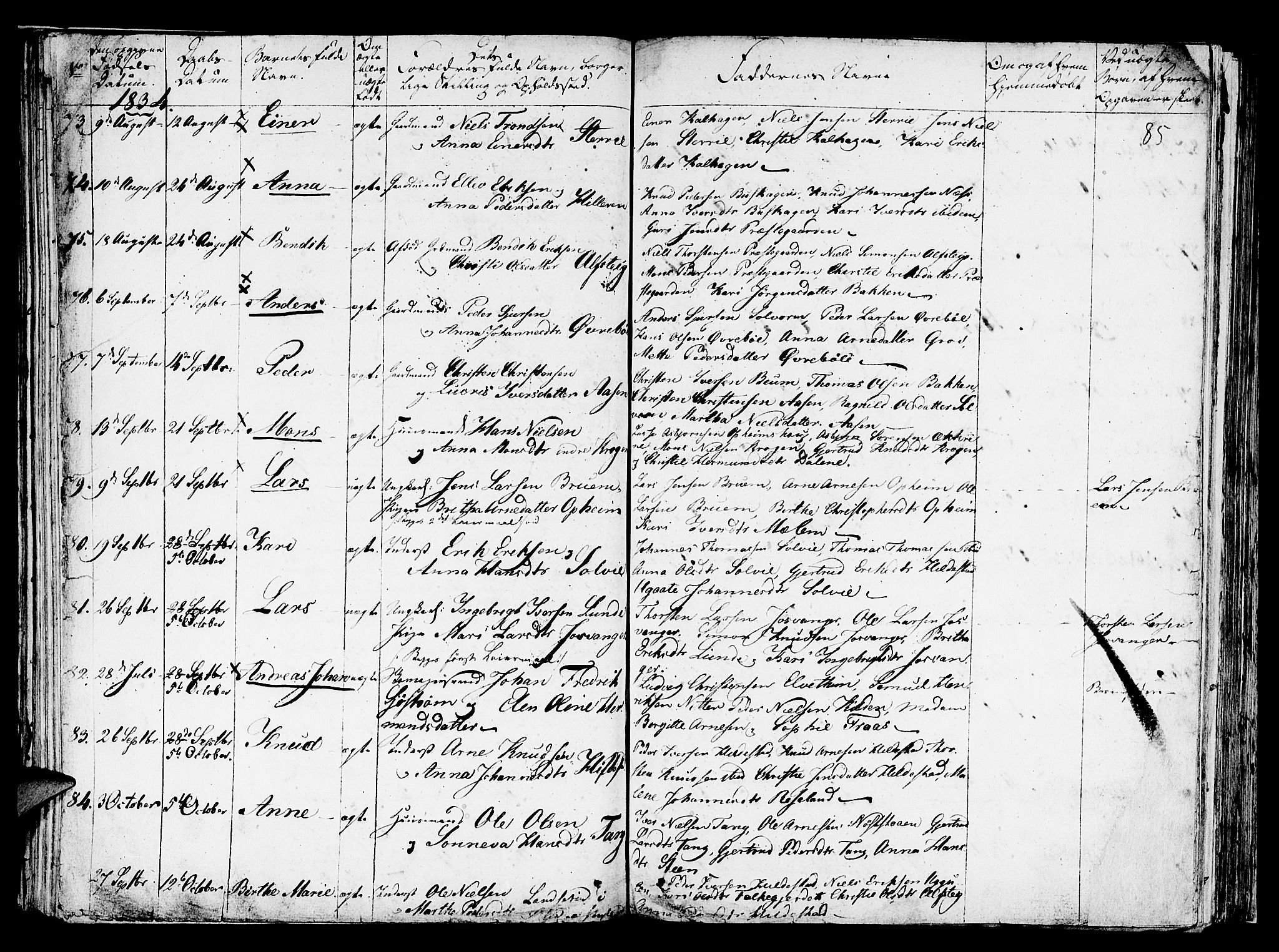 Hafslo sokneprestembete, AV/SAB-A-80301/H/Haa/Haaa/L0004: Parish register (official) no. A 4, 1821-1834, p. 85