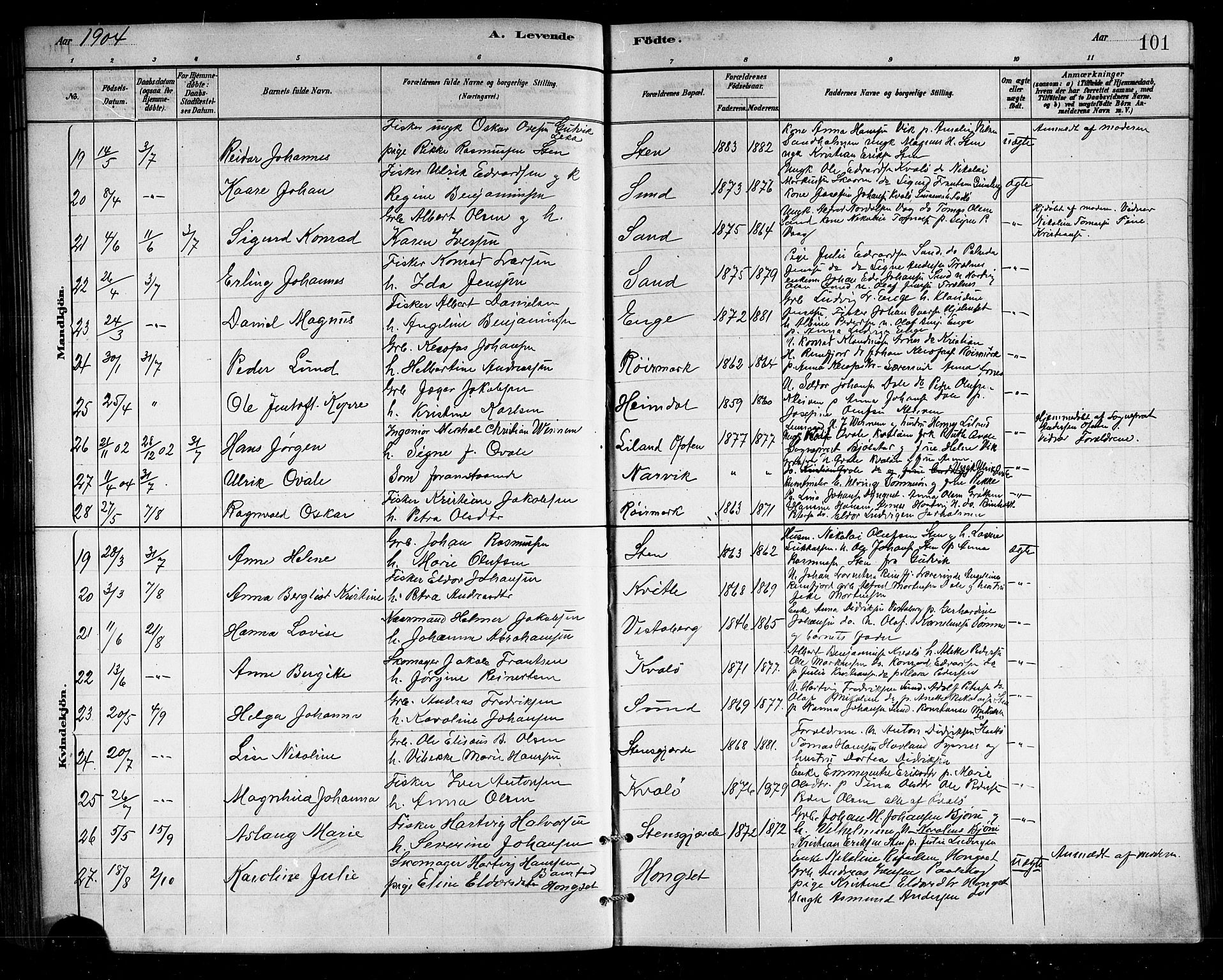 Ministerialprotokoller, klokkerbøker og fødselsregistre - Nordland, SAT/A-1459/812/L0188: Parish register (copy) no. 812C06, 1884-1912, p. 101
