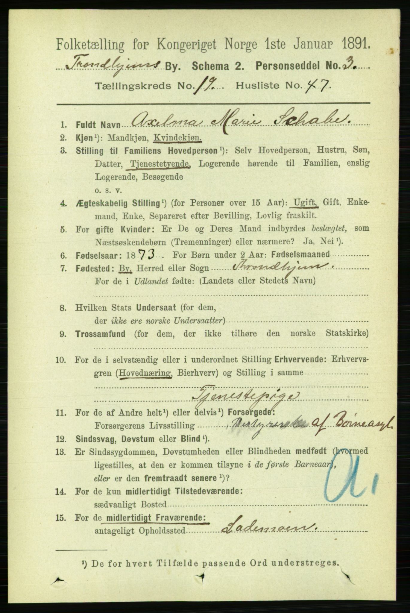 RA, 1891 census for 1601 Trondheim, 1891, p. 15143