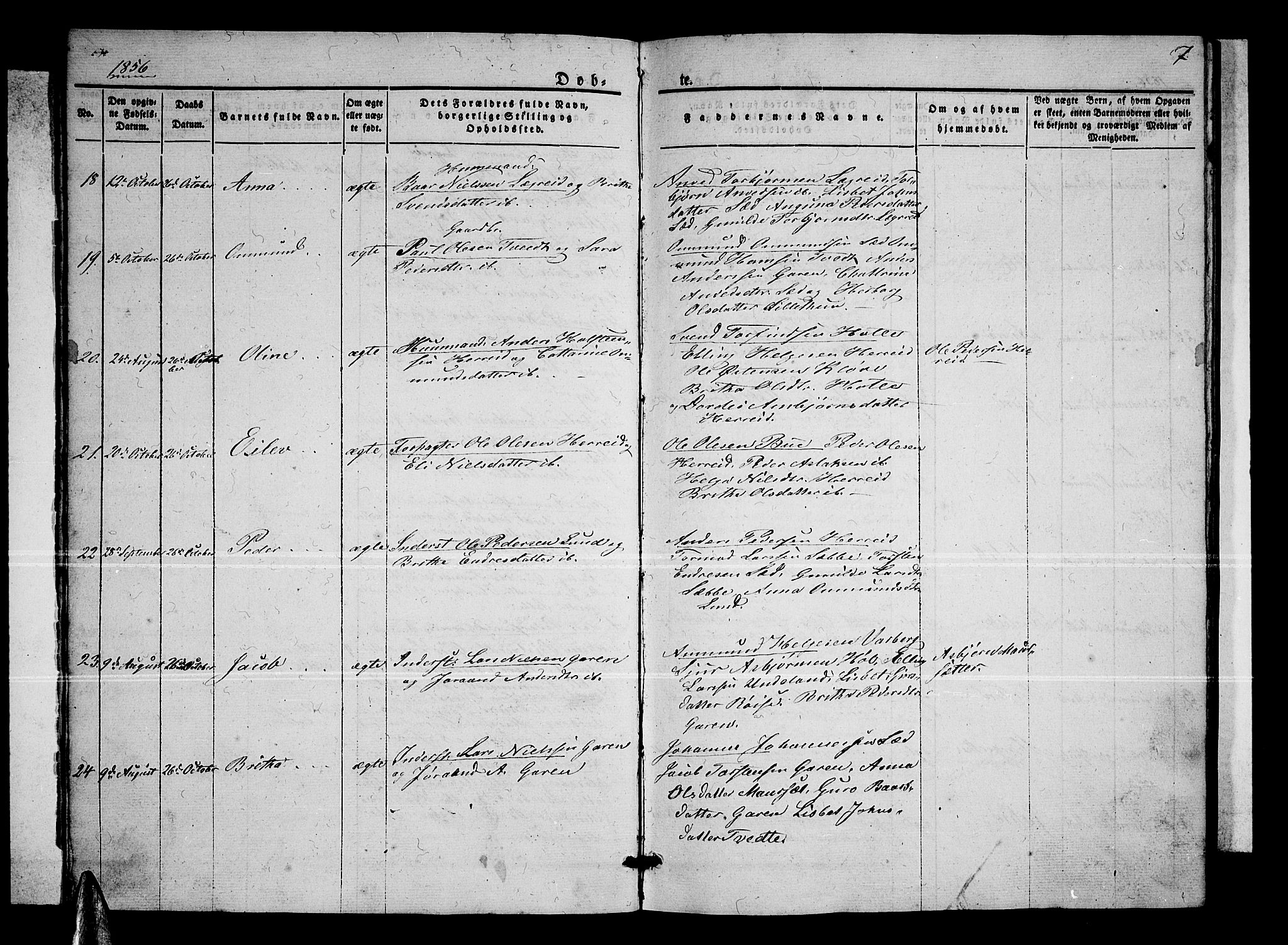 Ullensvang sokneprestembete, SAB/A-78701/H/Hab: Parish register (copy) no. C 1, 1855-1871, p. 7