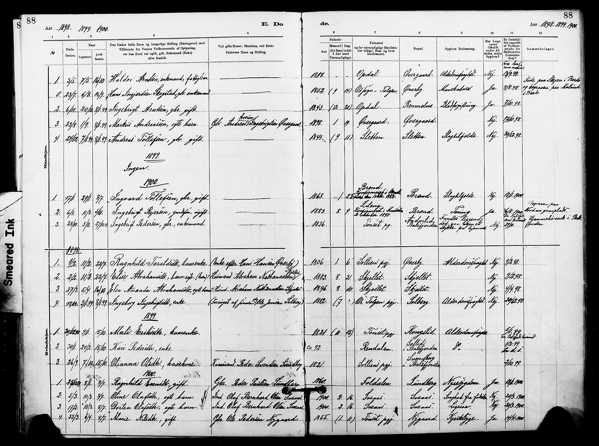 Målselv sokneprestembete, AV/SATØ-S-1311/G/Ga/Gaa/L0006kirke: Parish register (official) no. 6, 1884-1902, p. 88