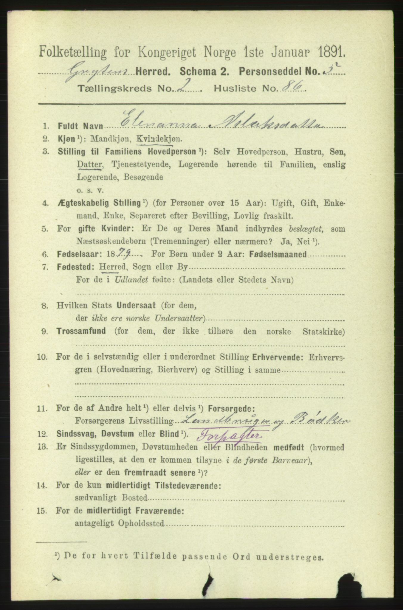 RA, 1891 census for 1539 Grytten, 1891, p. 861