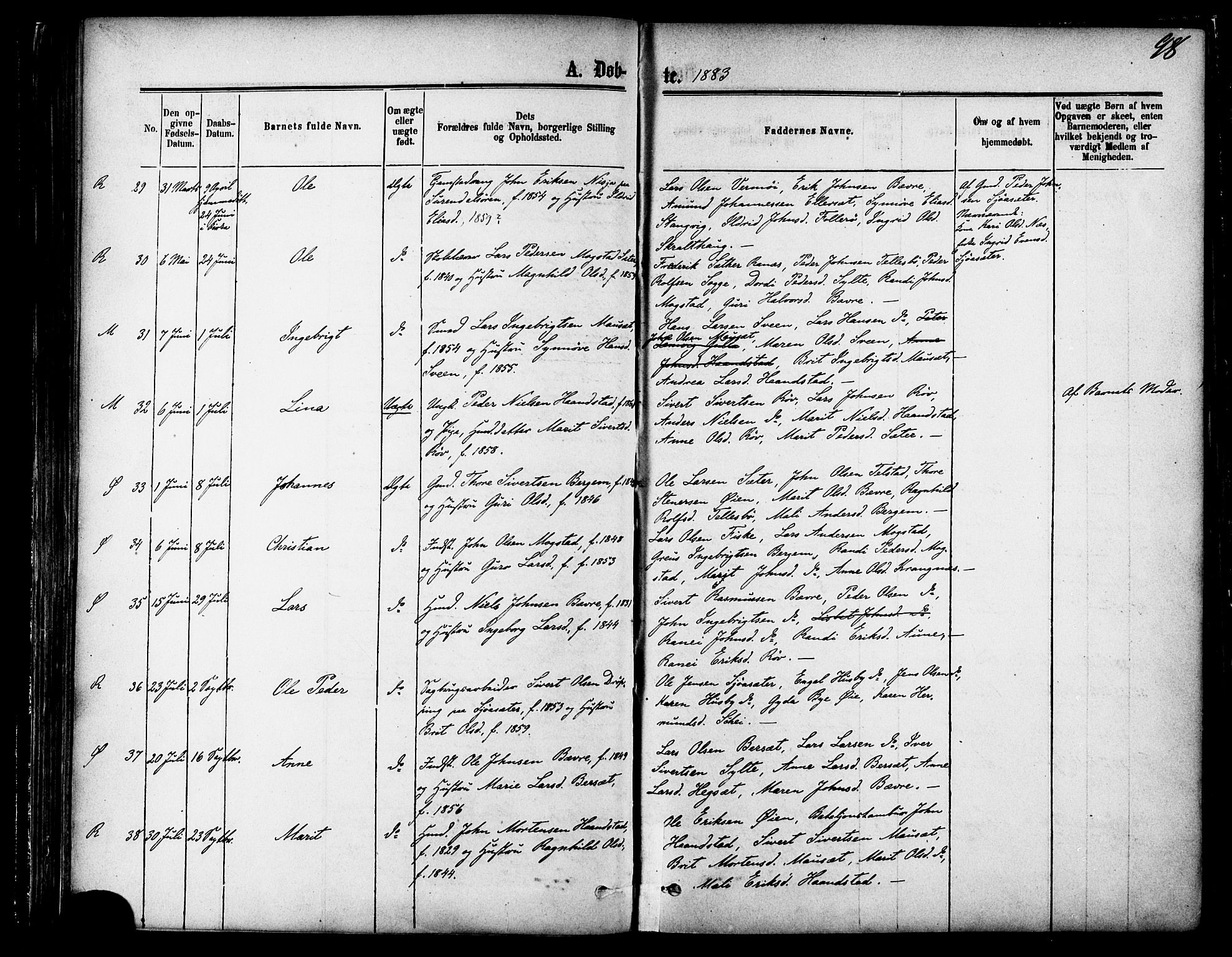 Ministerialprotokoller, klokkerbøker og fødselsregistre - Møre og Romsdal, AV/SAT-A-1454/595/L1046: Parish register (official) no. 595A08, 1874-1884, p. 98