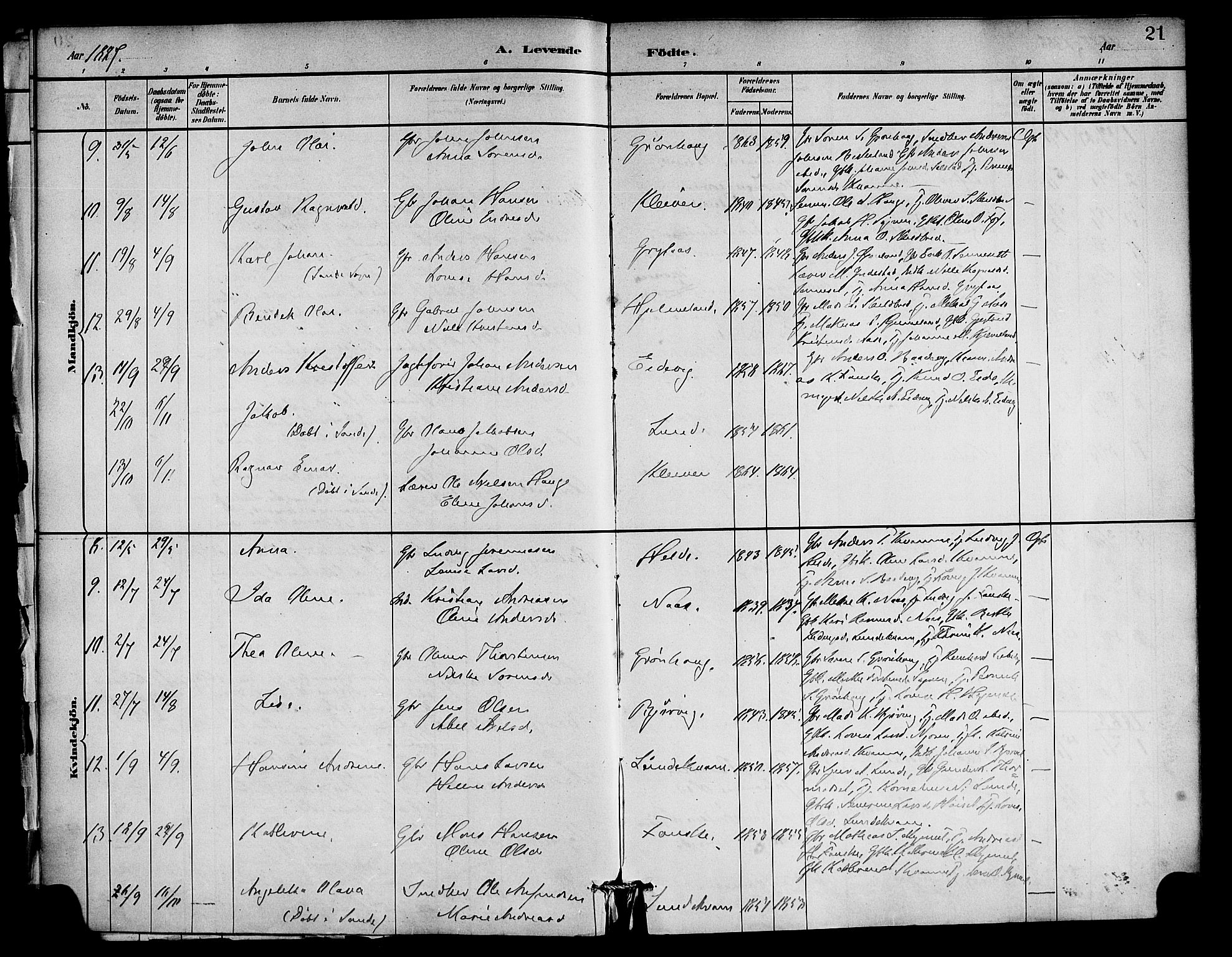 Gaular sokneprestembete, AV/SAB-A-80001/H/Haa: Parish register (official) no. C 1, 1882-1897, p. 21