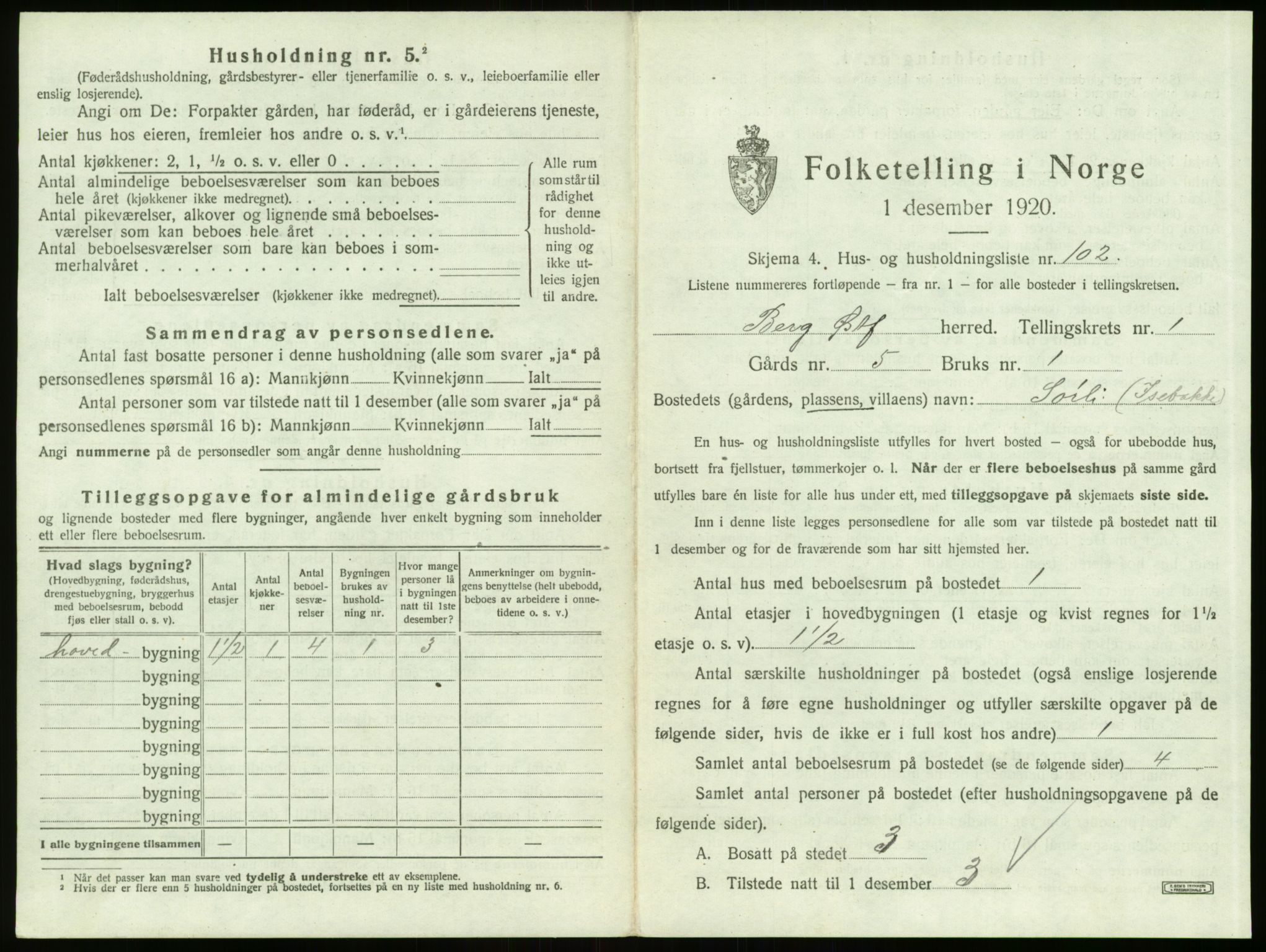 SAO, 1920 census for Berg, 1920, p. 245