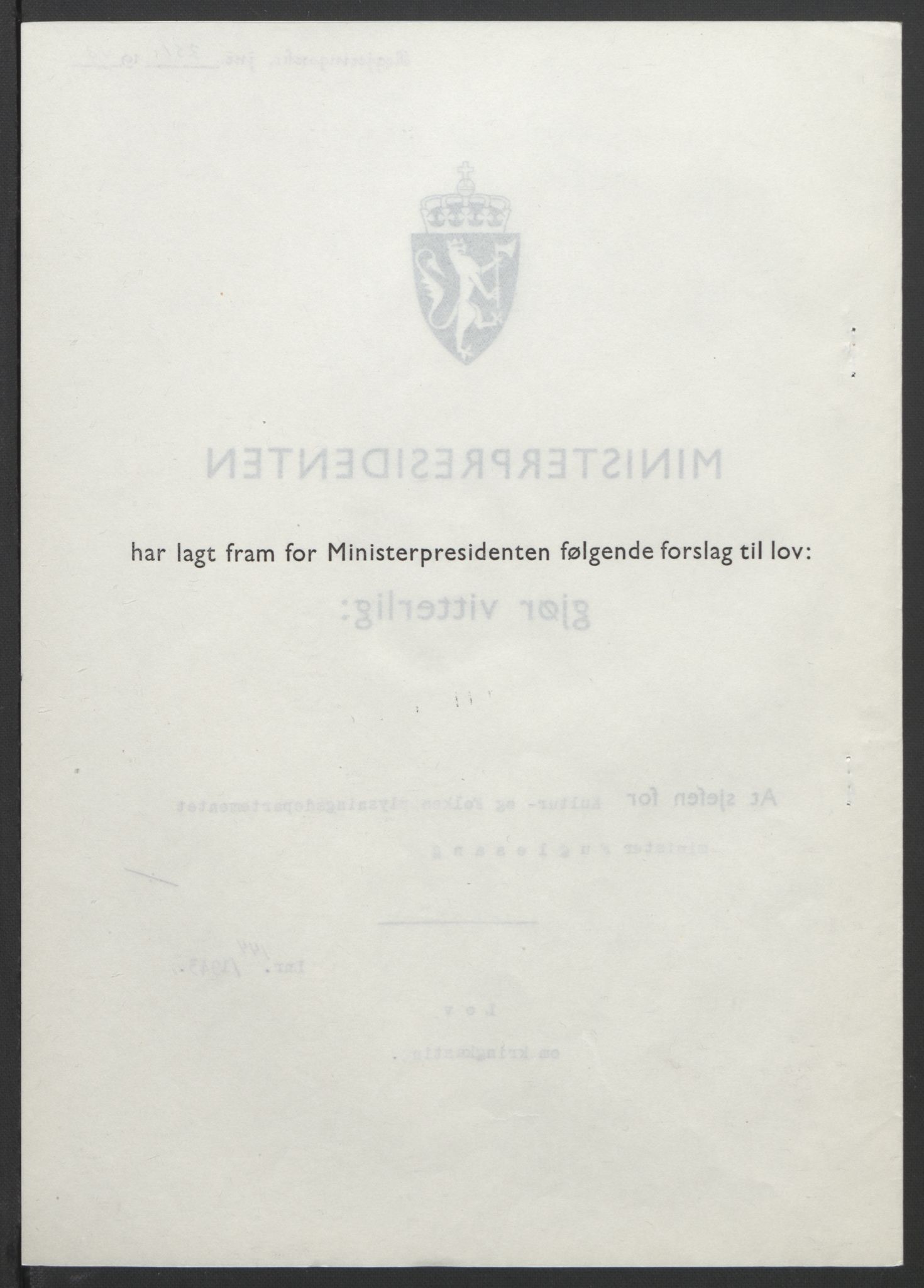 NS-administrasjonen 1940-1945 (Statsrådsekretariatet, de kommisariske statsråder mm), AV/RA-S-4279/D/Db/L0099: Lover, 1943, p. 670