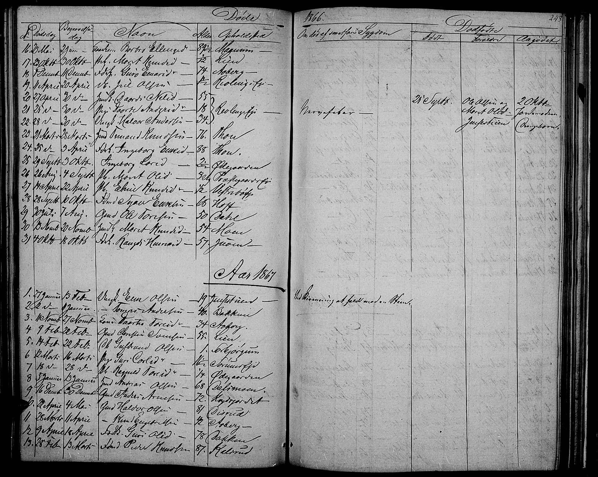Nord-Aurdal prestekontor, SAH/PREST-132/H/Ha/Hab/L0002: Parish register (copy) no. 2, 1842-1877, p. 243