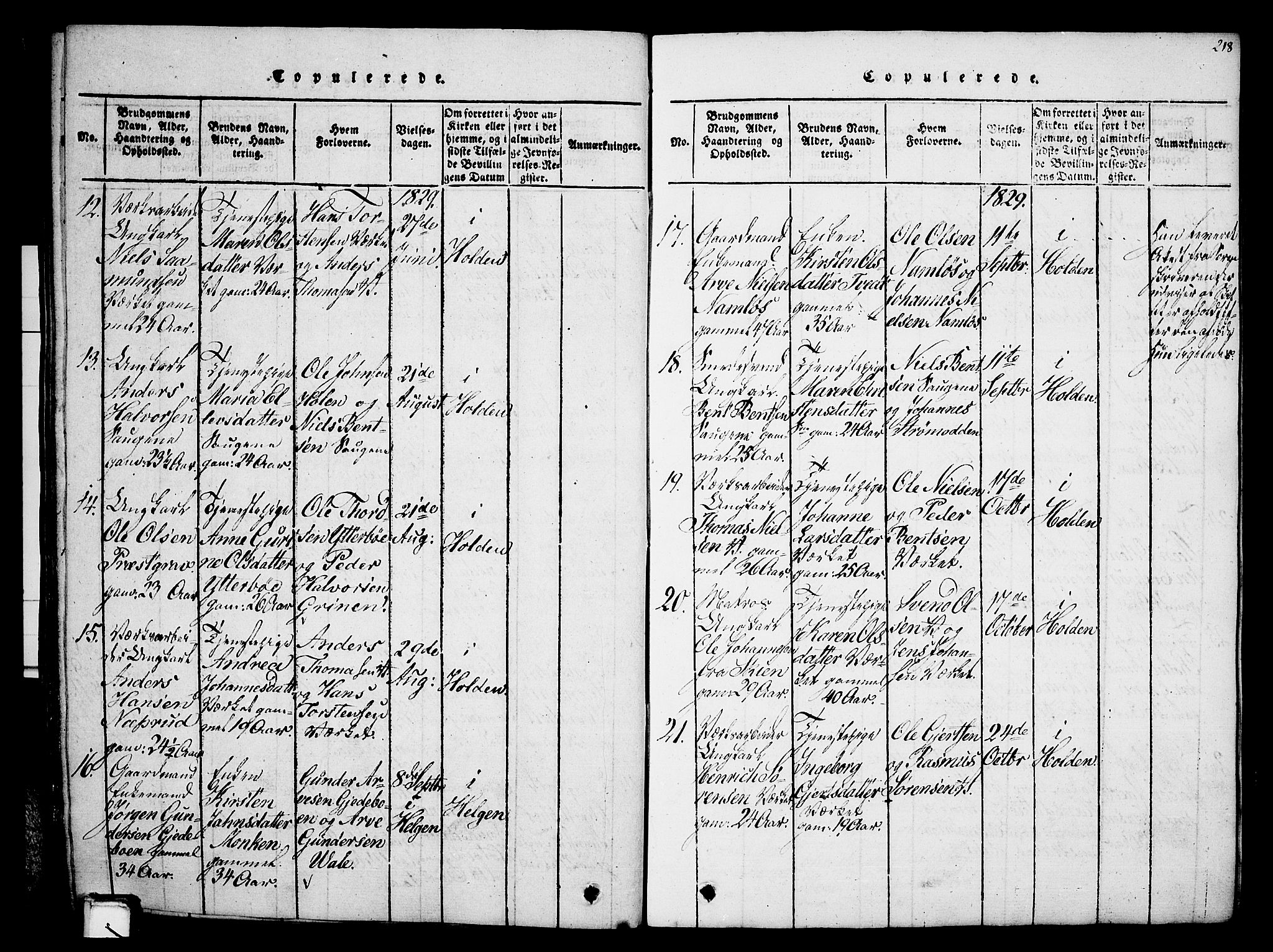 Holla kirkebøker, AV/SAKO-A-272/G/Ga/L0001: Parish register (copy) no. I 1, 1814-1830, p. 218