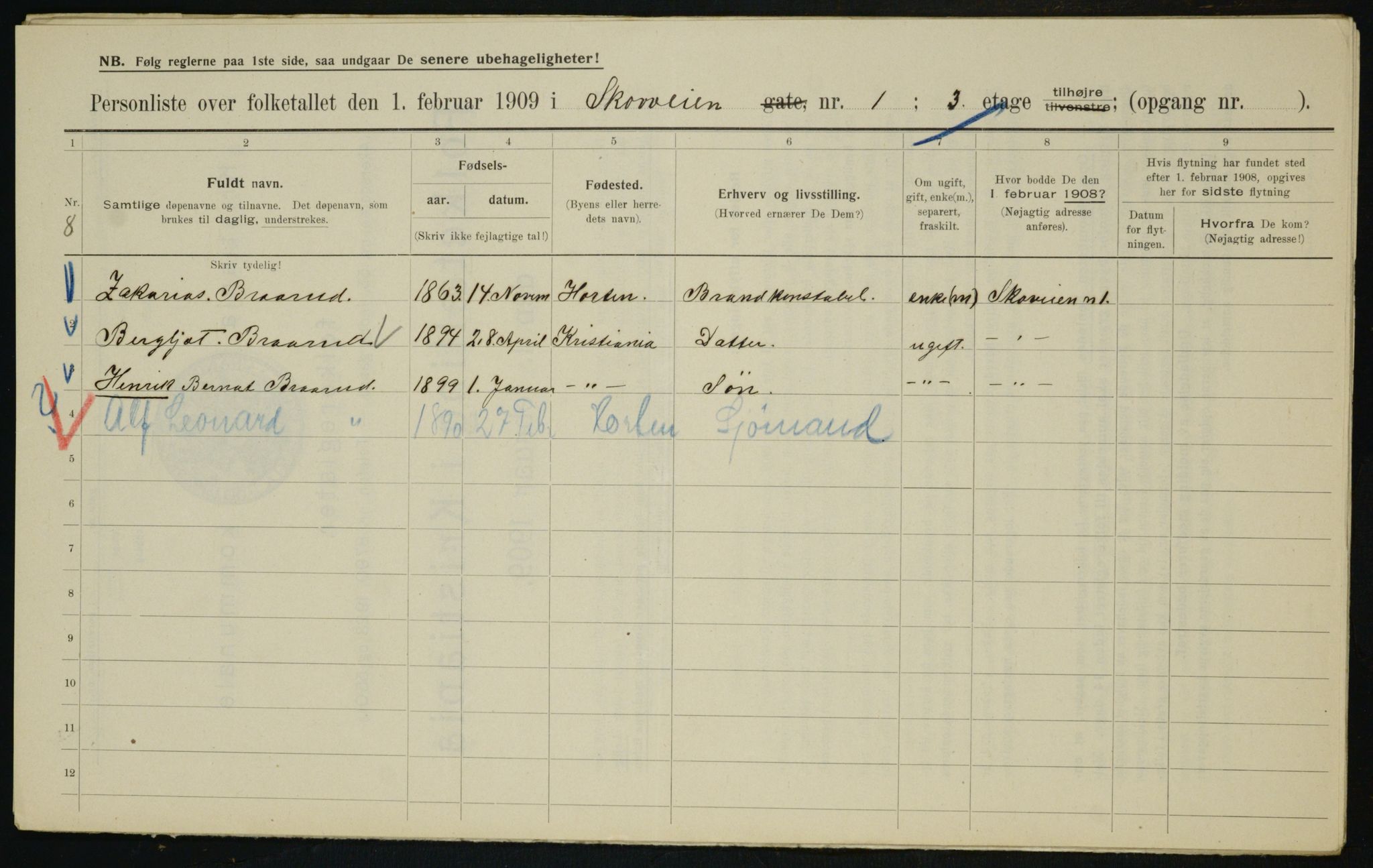 OBA, Municipal Census 1909 for Kristiania, 1909, p. 87406