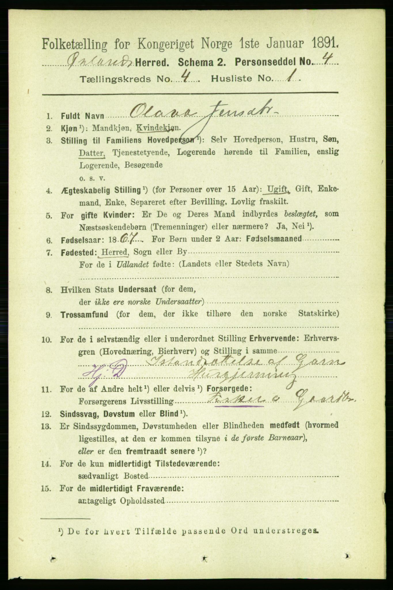 RA, 1891 census for 1621 Ørland, 1891, p. 1312