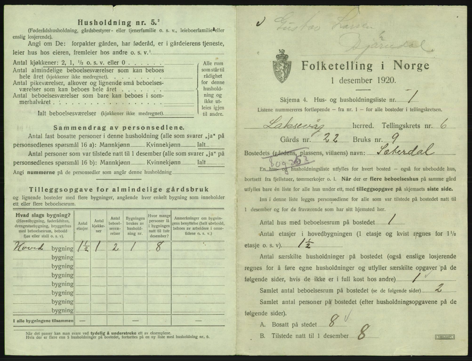 SAB, 1920 census for Laksevåg, 1920, p. 1403