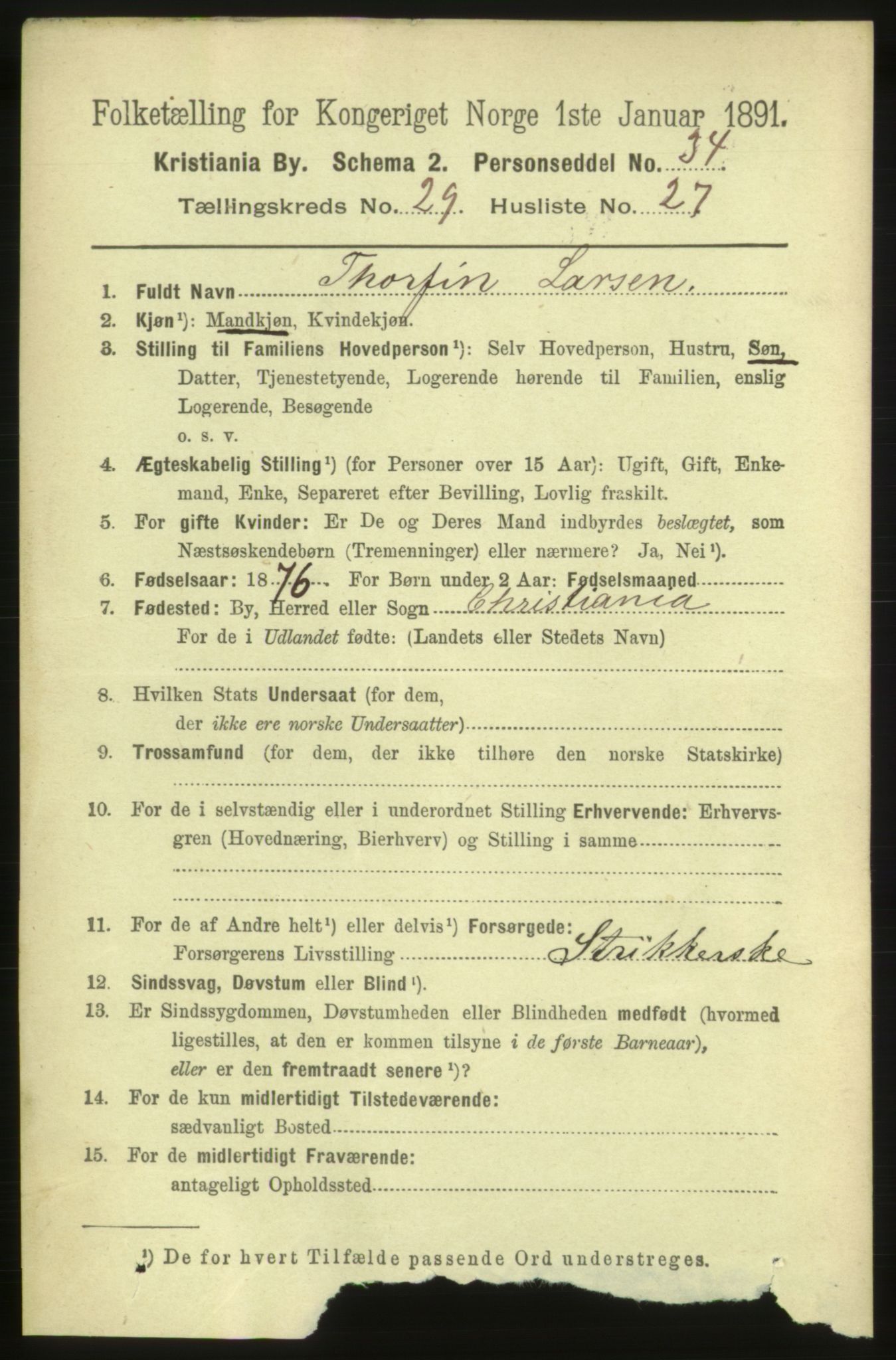 RA, 1891 census for 0301 Kristiania, 1891, p. 15525