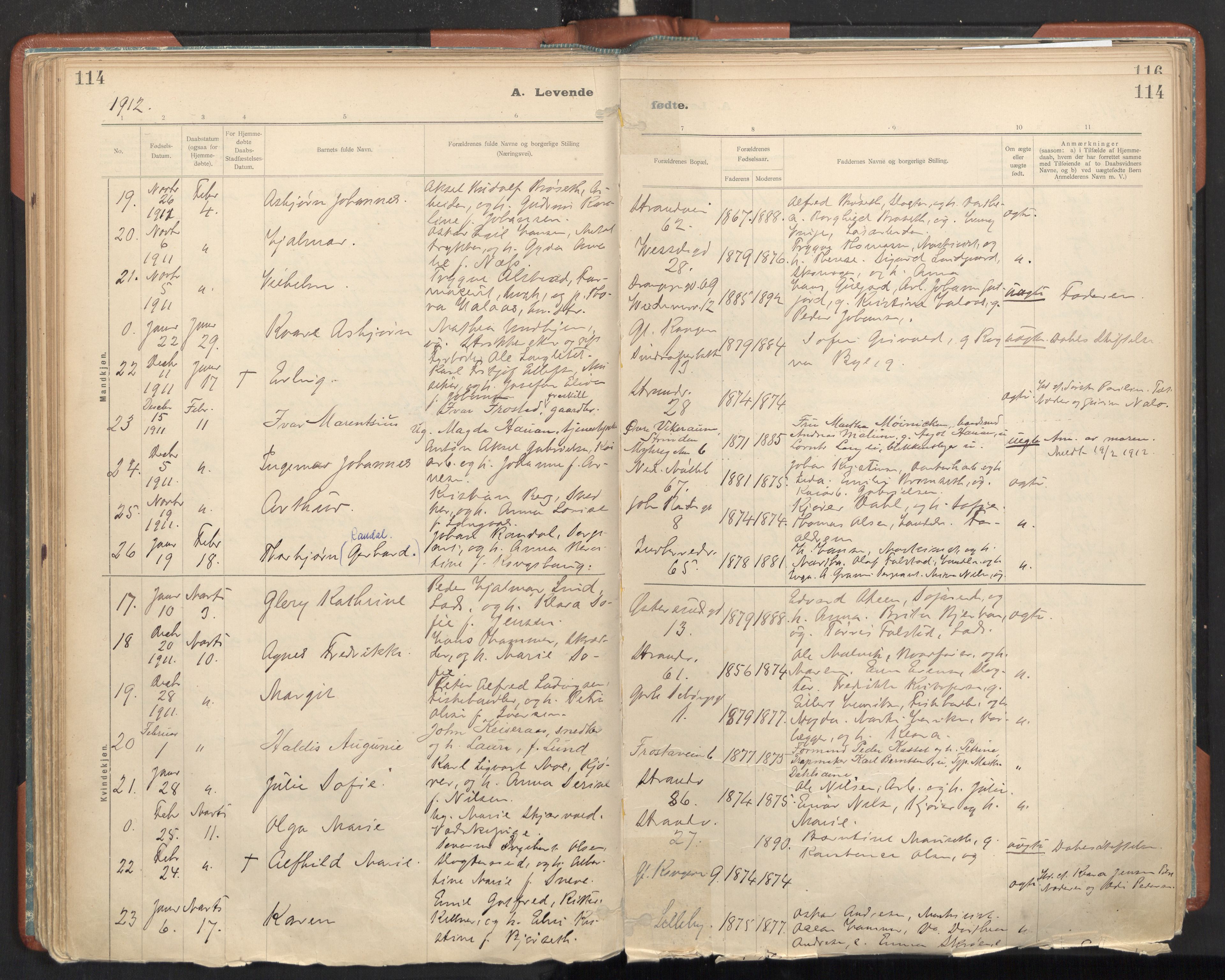 Ministerialprotokoller, klokkerbøker og fødselsregistre - Sør-Trøndelag, SAT/A-1456/605/L0243: Parish register (official) no. 605A05, 1908-1923, p. 114