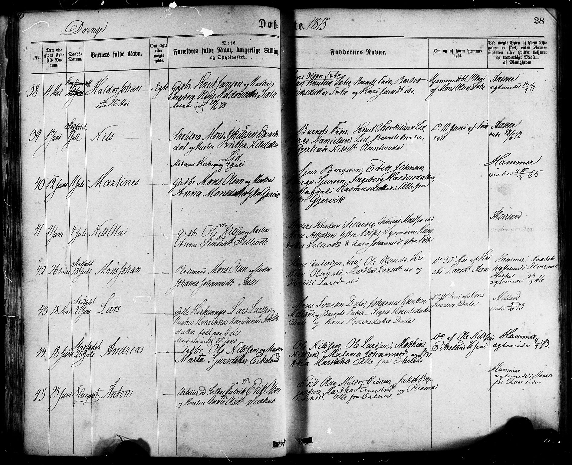 Hamre sokneprestembete, AV/SAB-A-75501/H/Ha/Haa/Haaa/L0015: Parish register (official) no. A 15, 1870-1881, p. 28