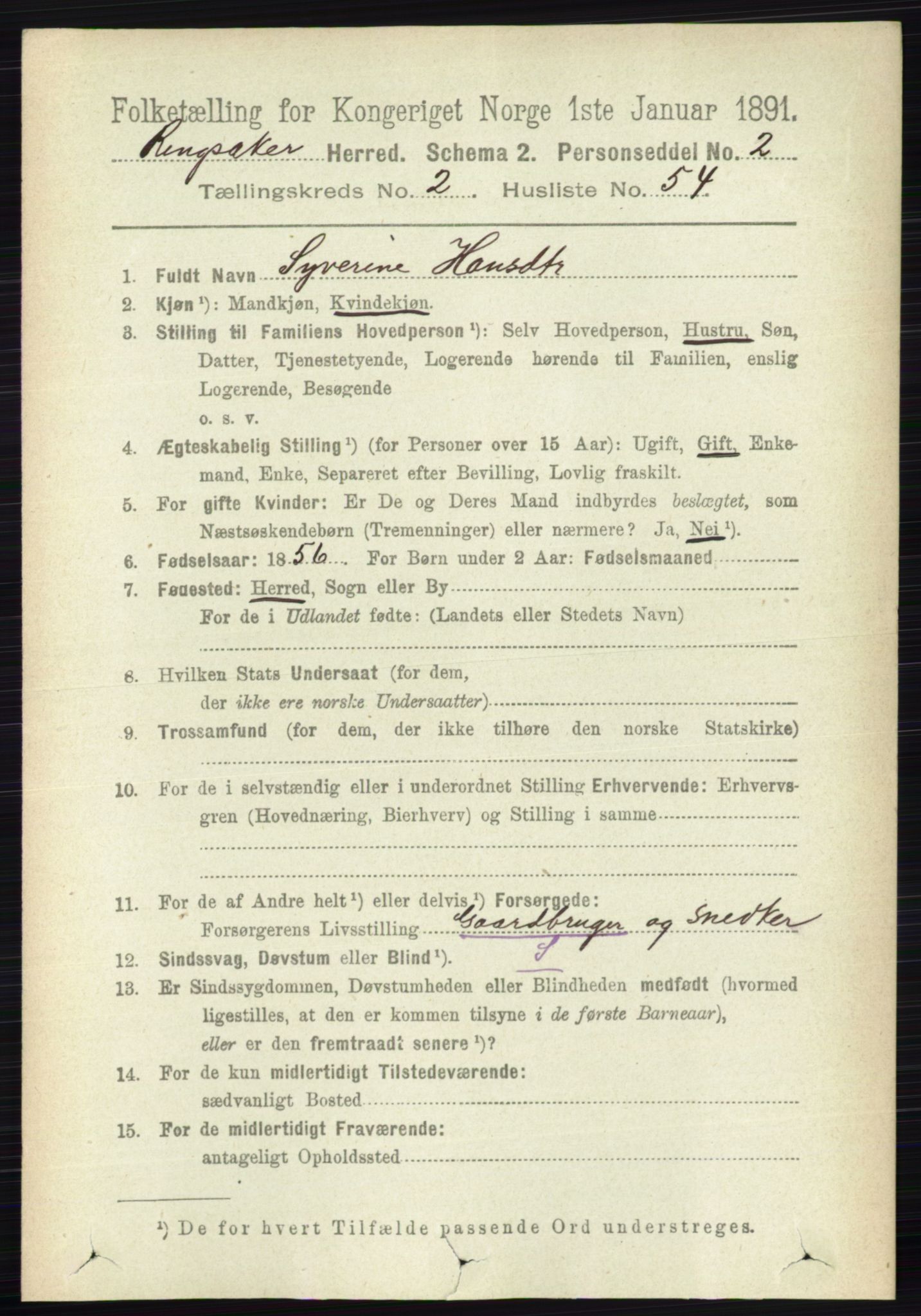 RA, 1891 census for 0412 Ringsaker, 1891, p. 1111