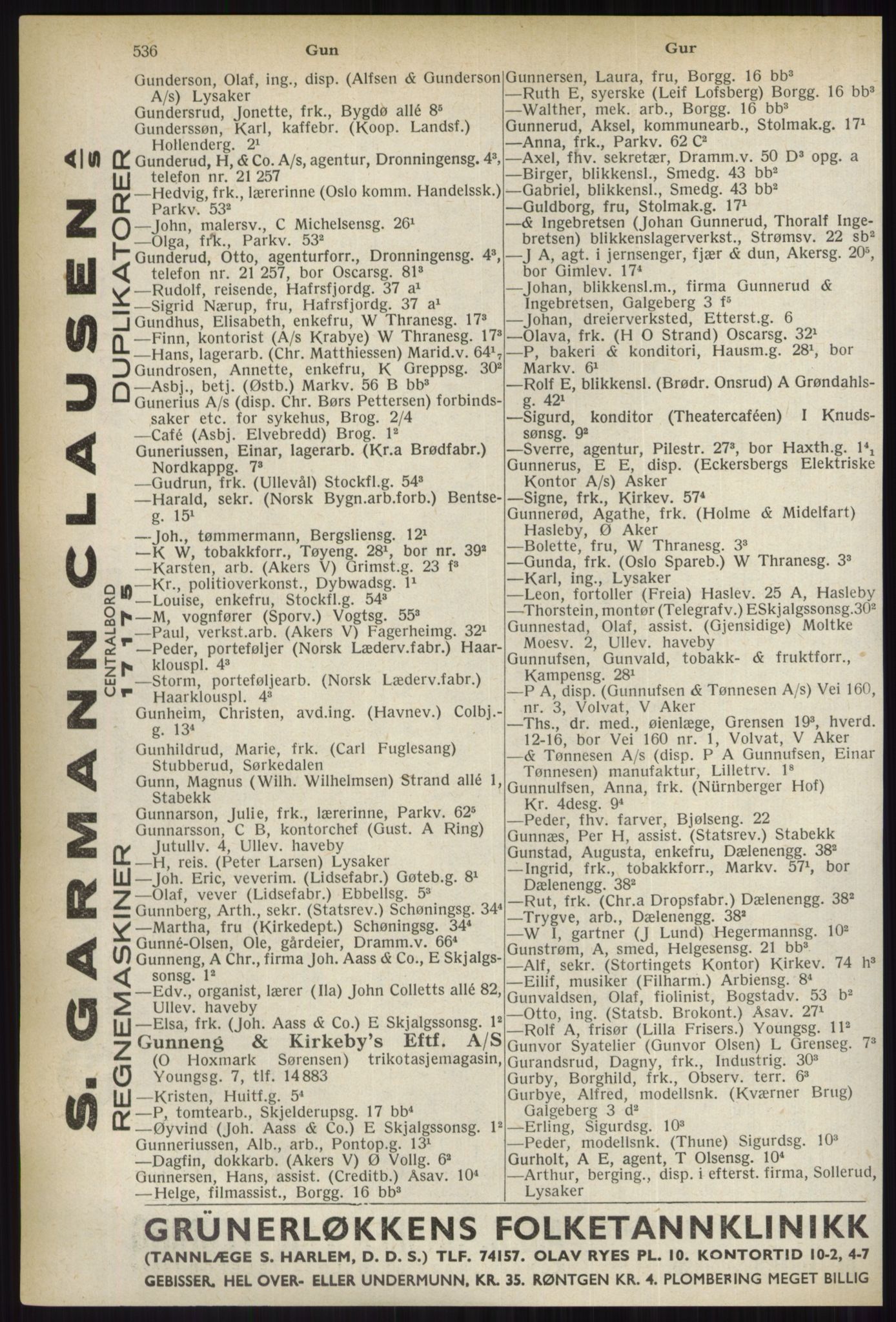 Kristiania/Oslo adressebok, PUBL/-, 1937, p. 536