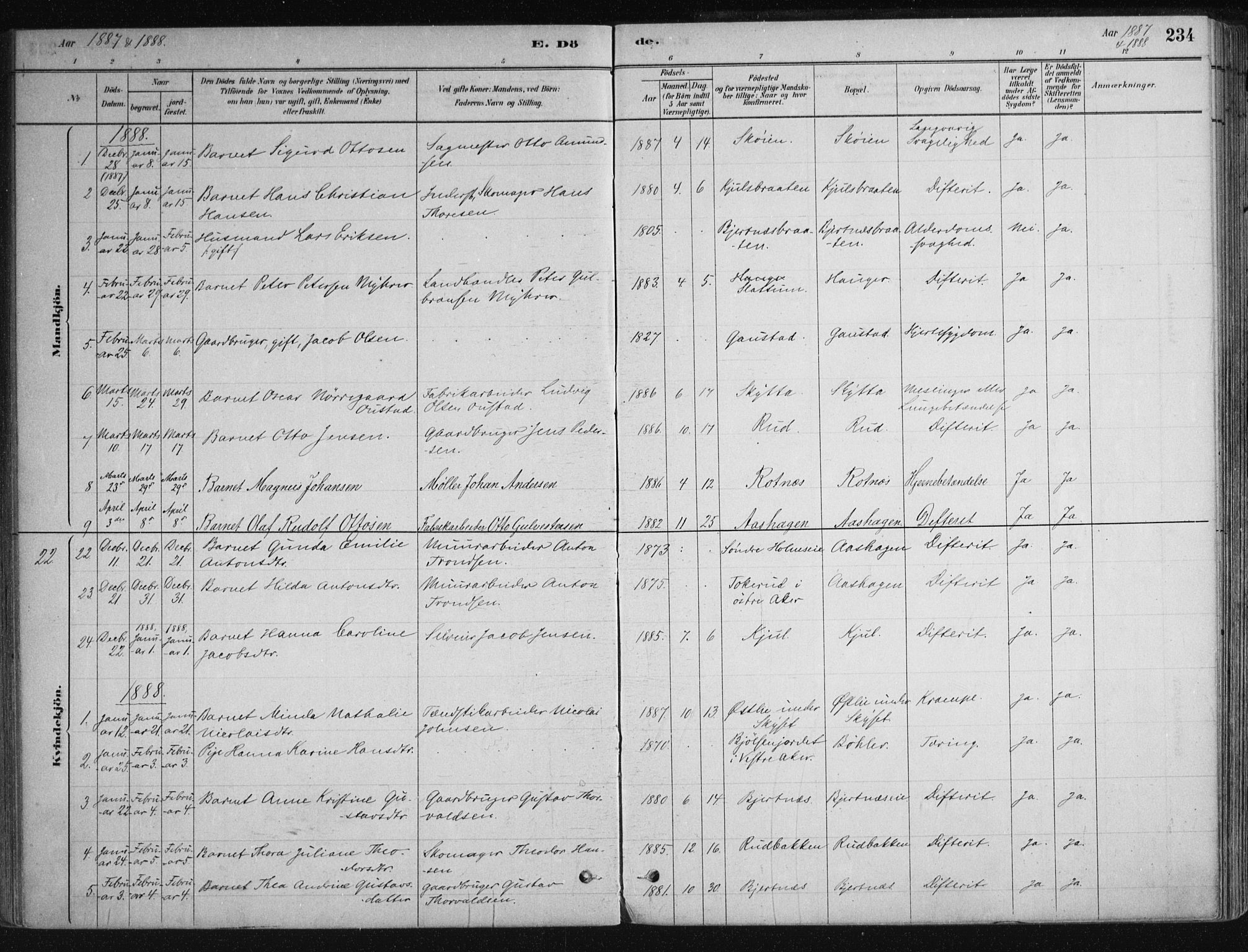 Nittedal prestekontor Kirkebøker, SAO/A-10365a/F/Fa/L0007: Parish register (official) no. I 7, 1879-1901, p. 234