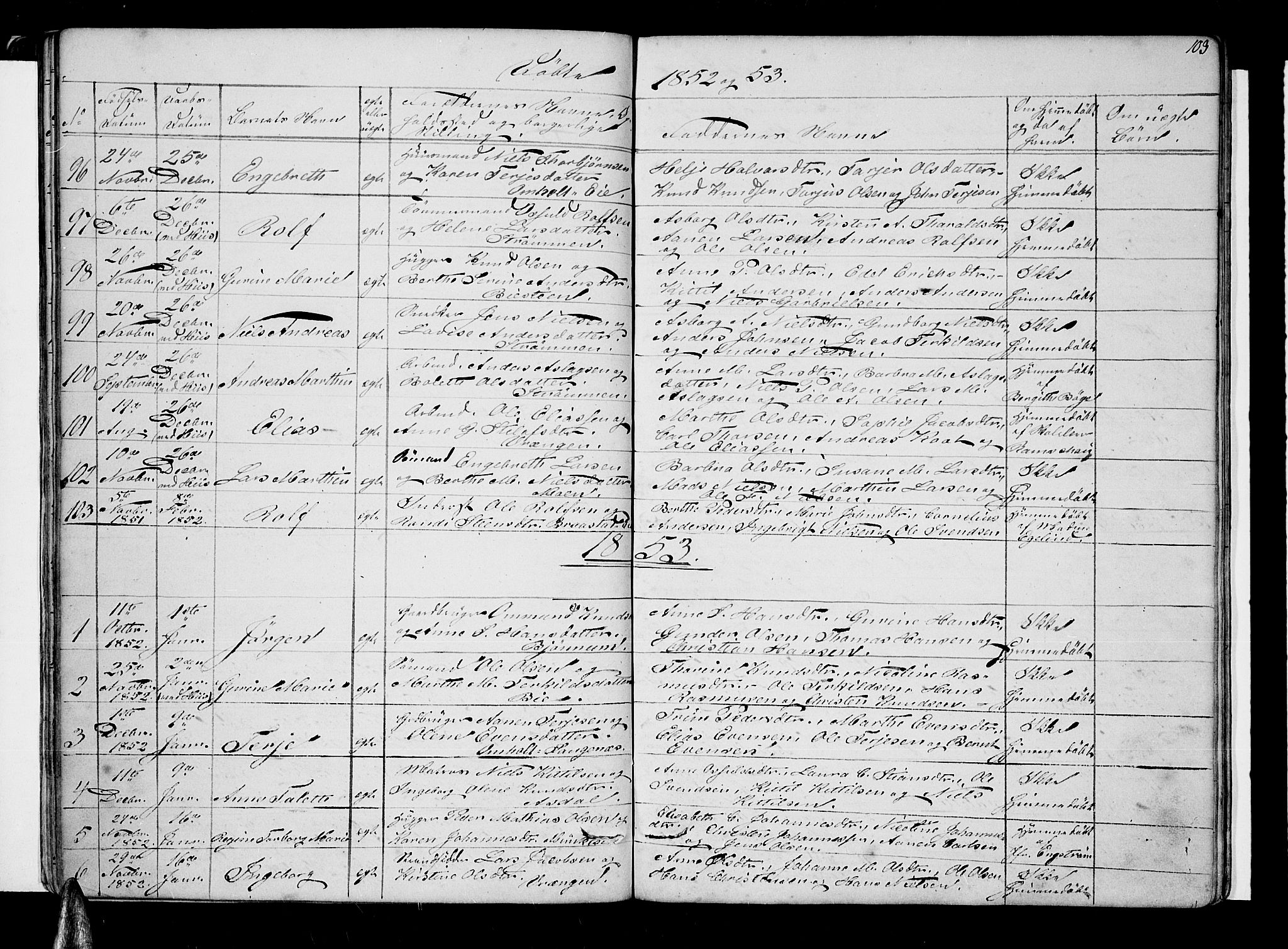 Øyestad sokneprestkontor, SAK/1111-0049/F/Fb/L0006: Parish register (copy) no. B 6, 1843-1854, p. 103