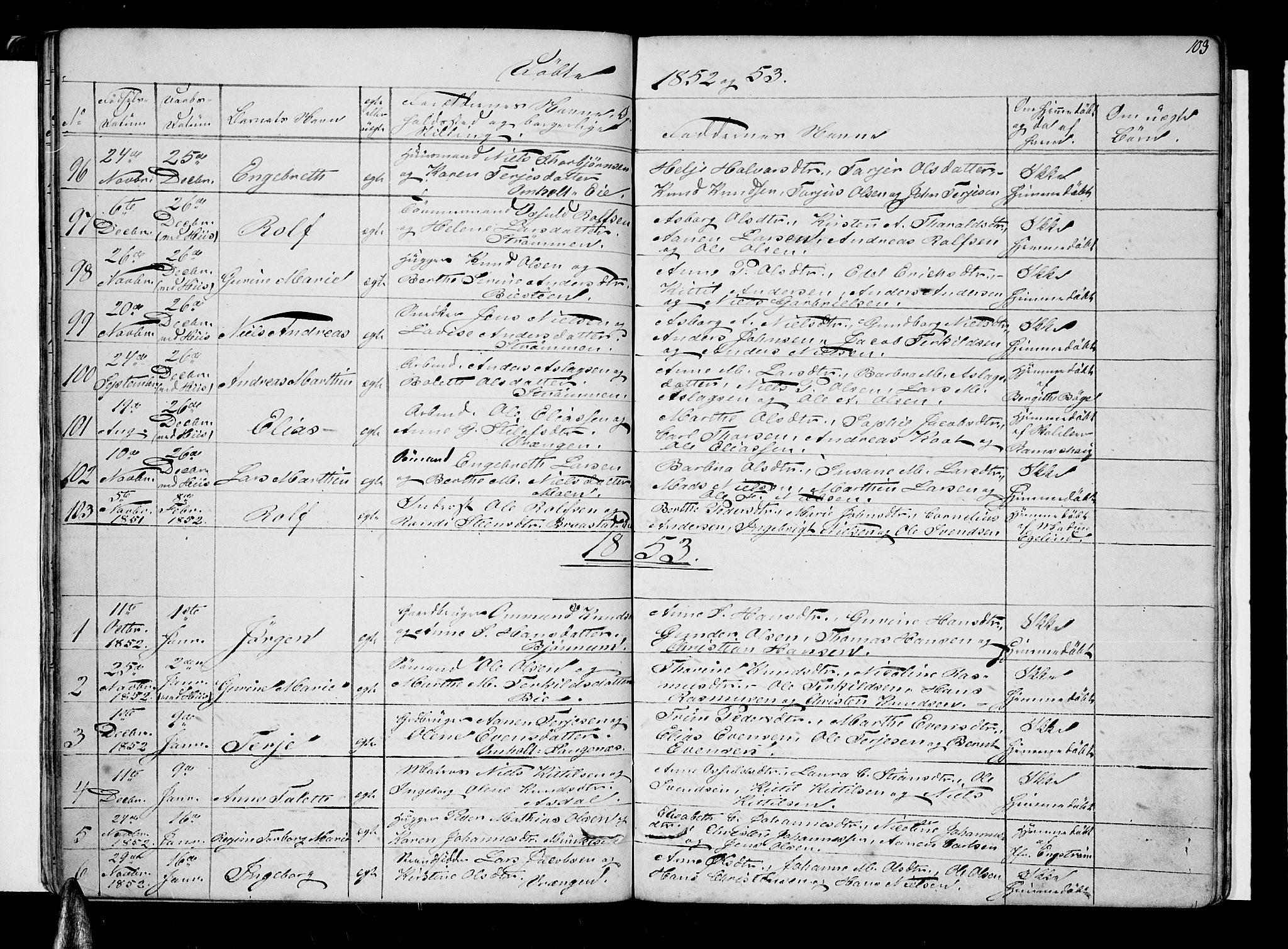 Øyestad sokneprestkontor, AV/SAK-1111-0049/F/Fb/L0006: Parish register (copy) no. B 6, 1843-1854, p. 103