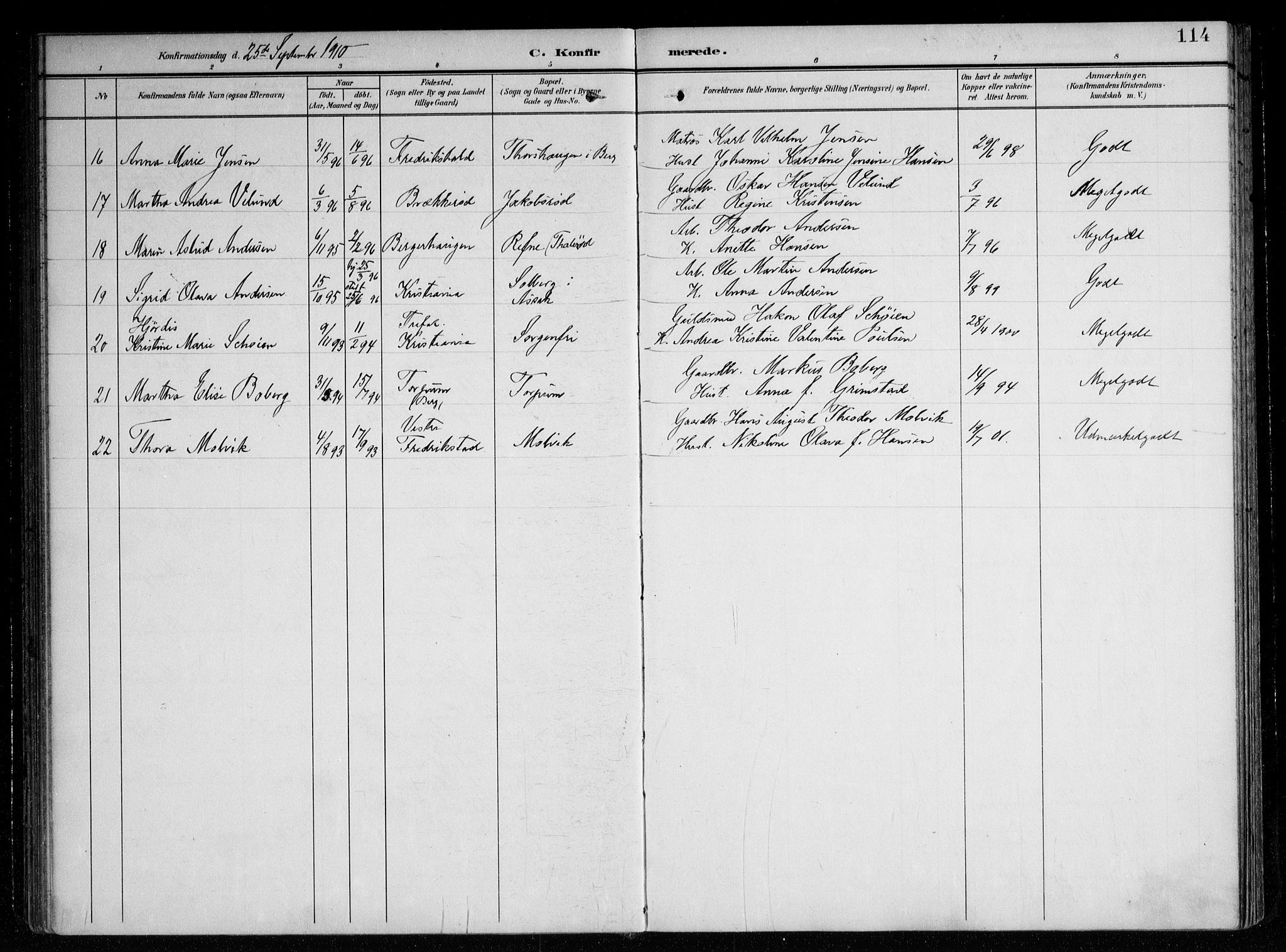 Berg prestekontor Kirkebøker, AV/SAO-A-10902/F/Fa/L0008: Parish register (official) no. I 8, 1902-1920, p. 114