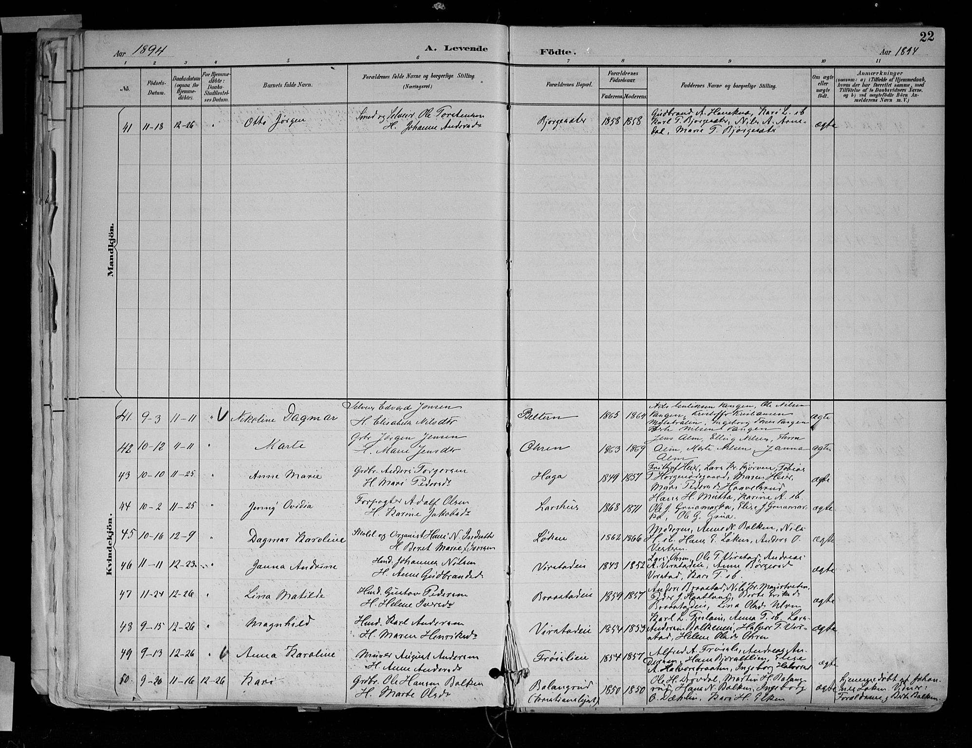 Jevnaker prestekontor, SAH/PREST-116/H/Ha/Haa/L0010: Parish register (official) no. 10, 1891-1906, p. 22