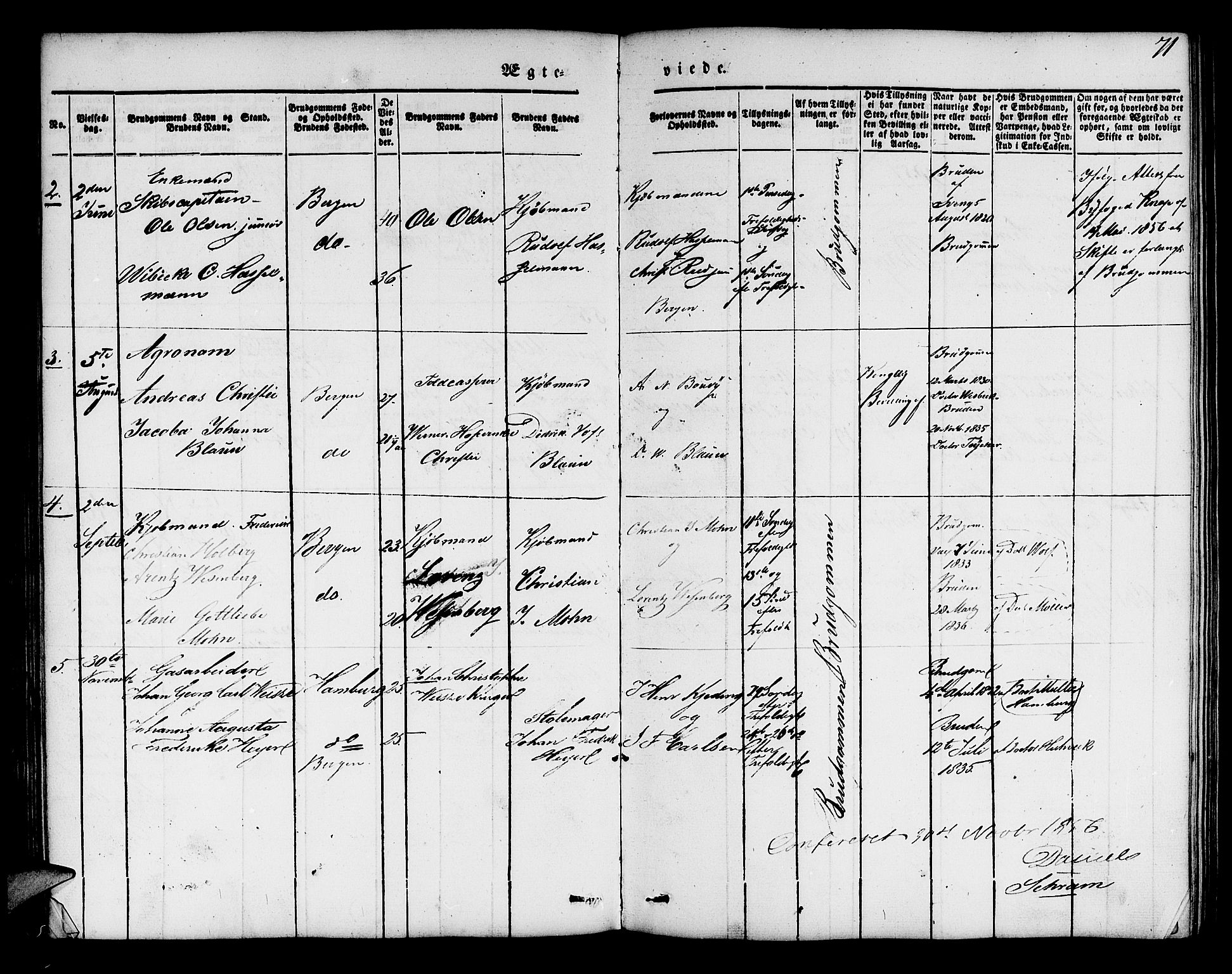 Mariakirken Sokneprestembete, SAB/A-76901/H/Hab/L0002: Parish register (copy) no. A 2, 1846-1862, p. 71