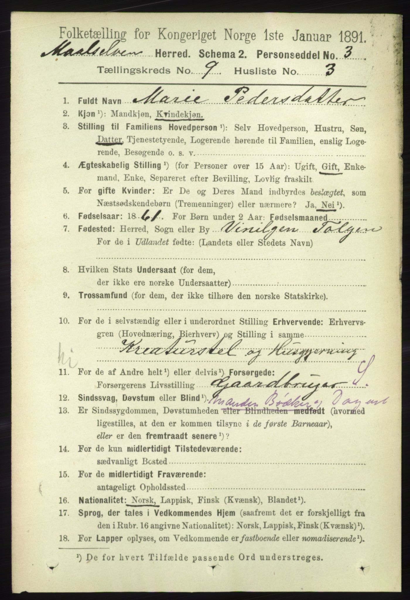 RA, 1891 census for 1924 Målselv, 1891, p. 2761
