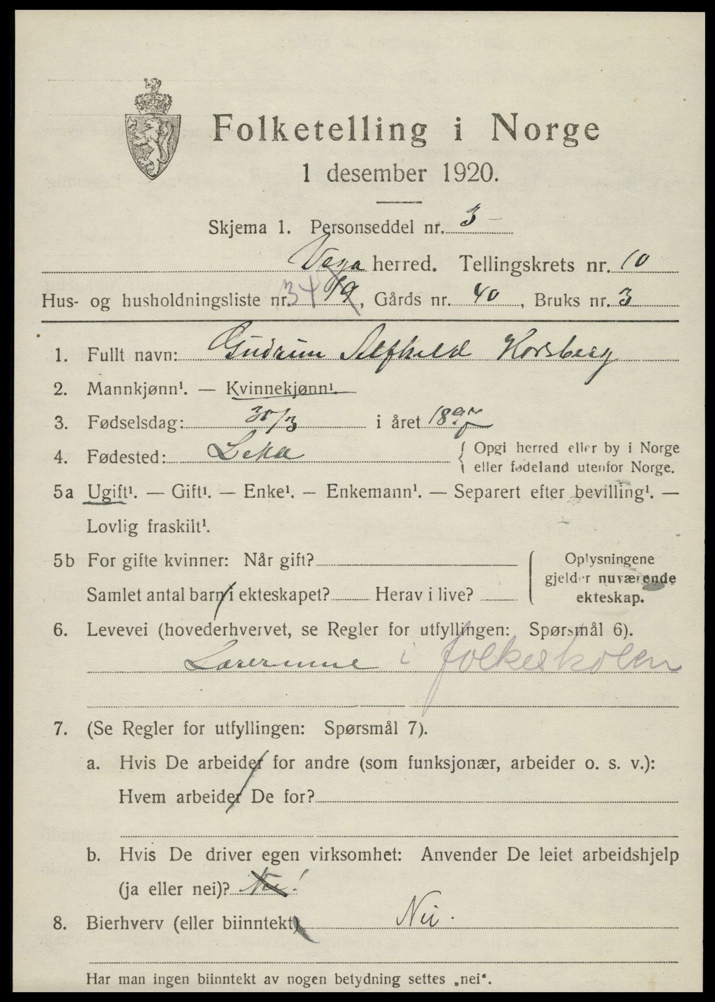 SAT, 1920 census for Vega, 1920, p. 5471