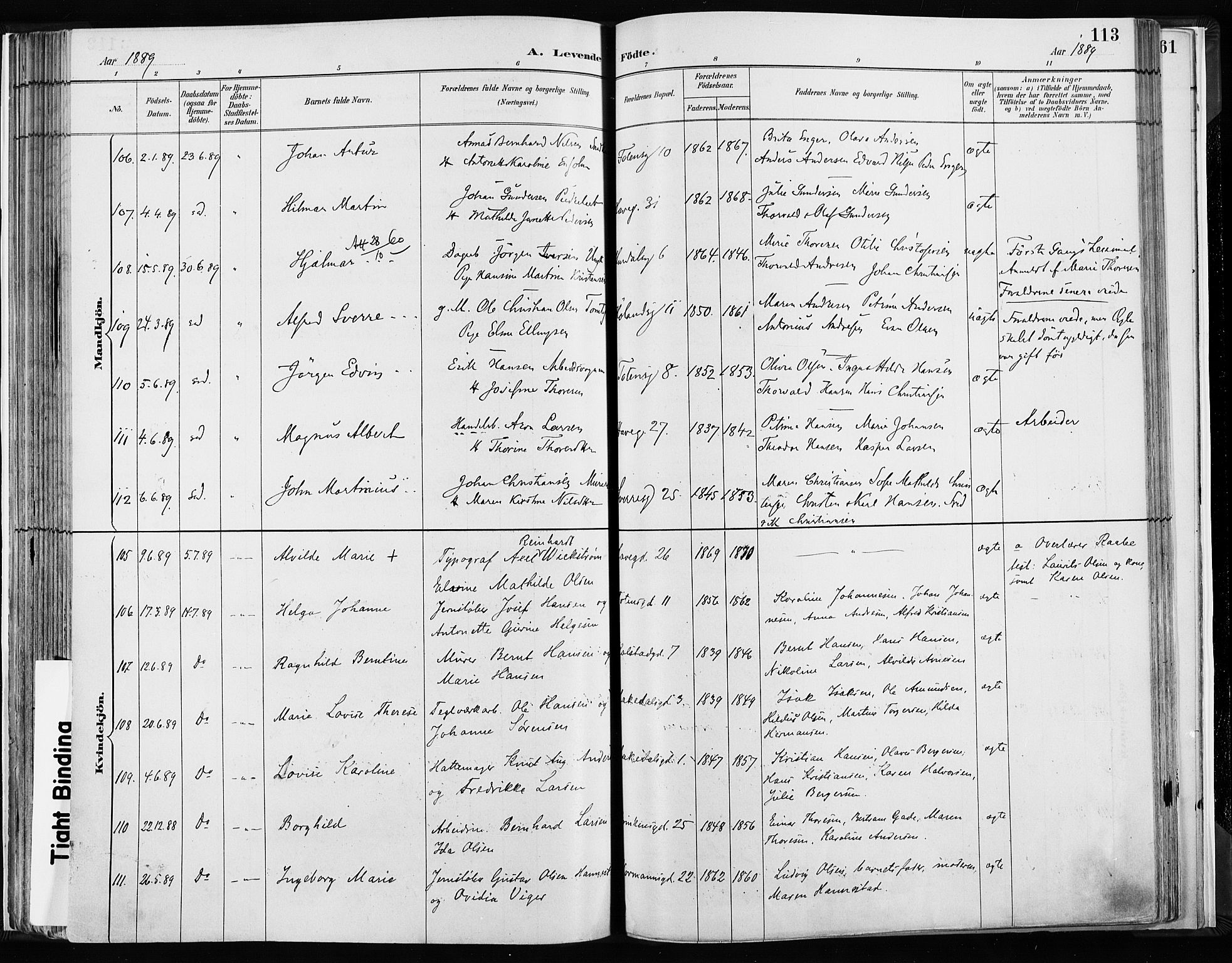 Kampen prestekontor Kirkebøker, SAO/A-10853/F/Fa/L0003: Parish register (official) no. I 3, 1886-1892, p. 113