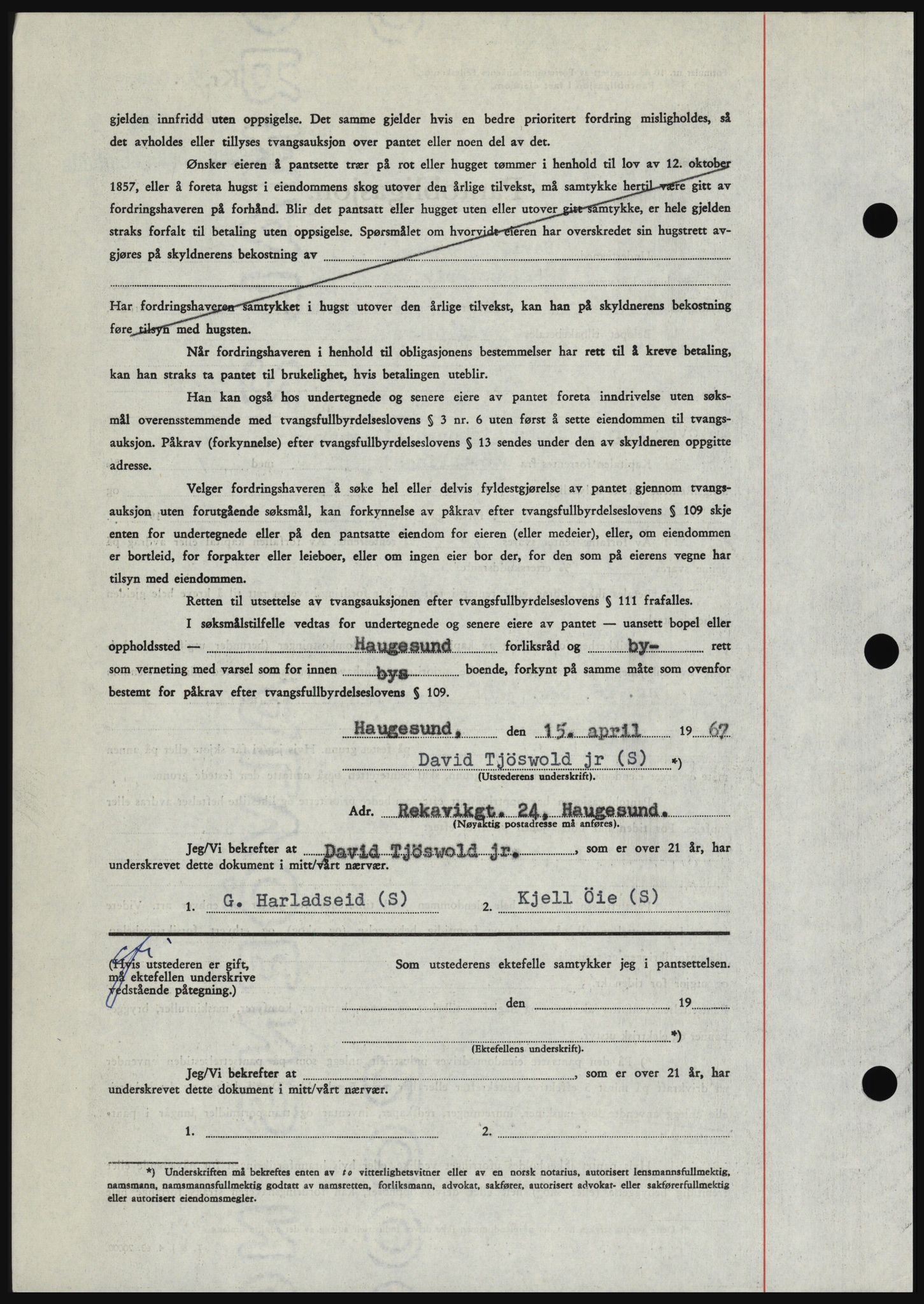 Haugesund tingrett, SAST/A-101415/01/II/IIC/L0056: Mortgage book no. B 56, 1966-1967, Diary no: : 957/1967