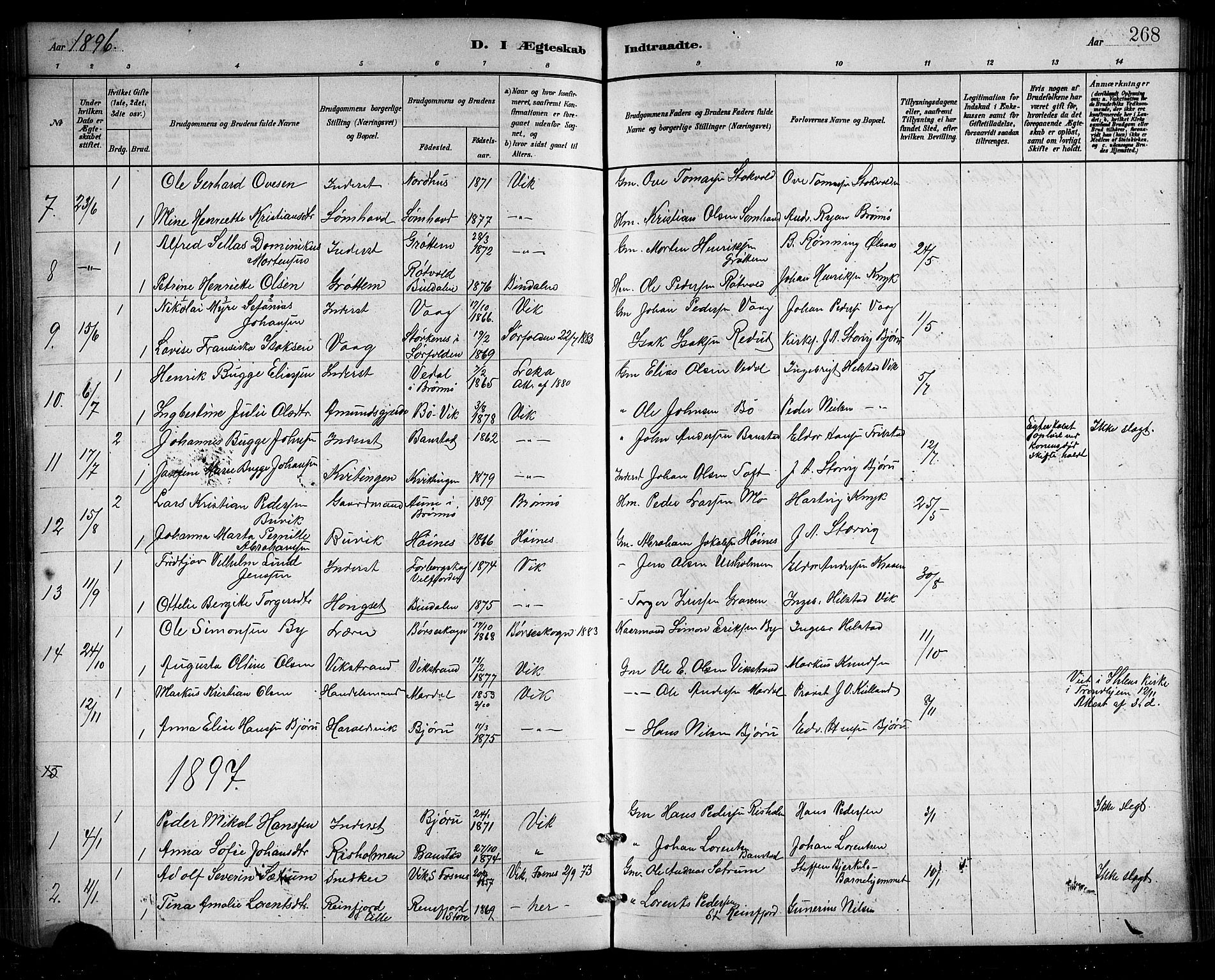 Ministerialprotokoller, klokkerbøker og fødselsregistre - Nordland, SAT/A-1459/812/L0188: Parish register (copy) no. 812C06, 1884-1912, p. 268