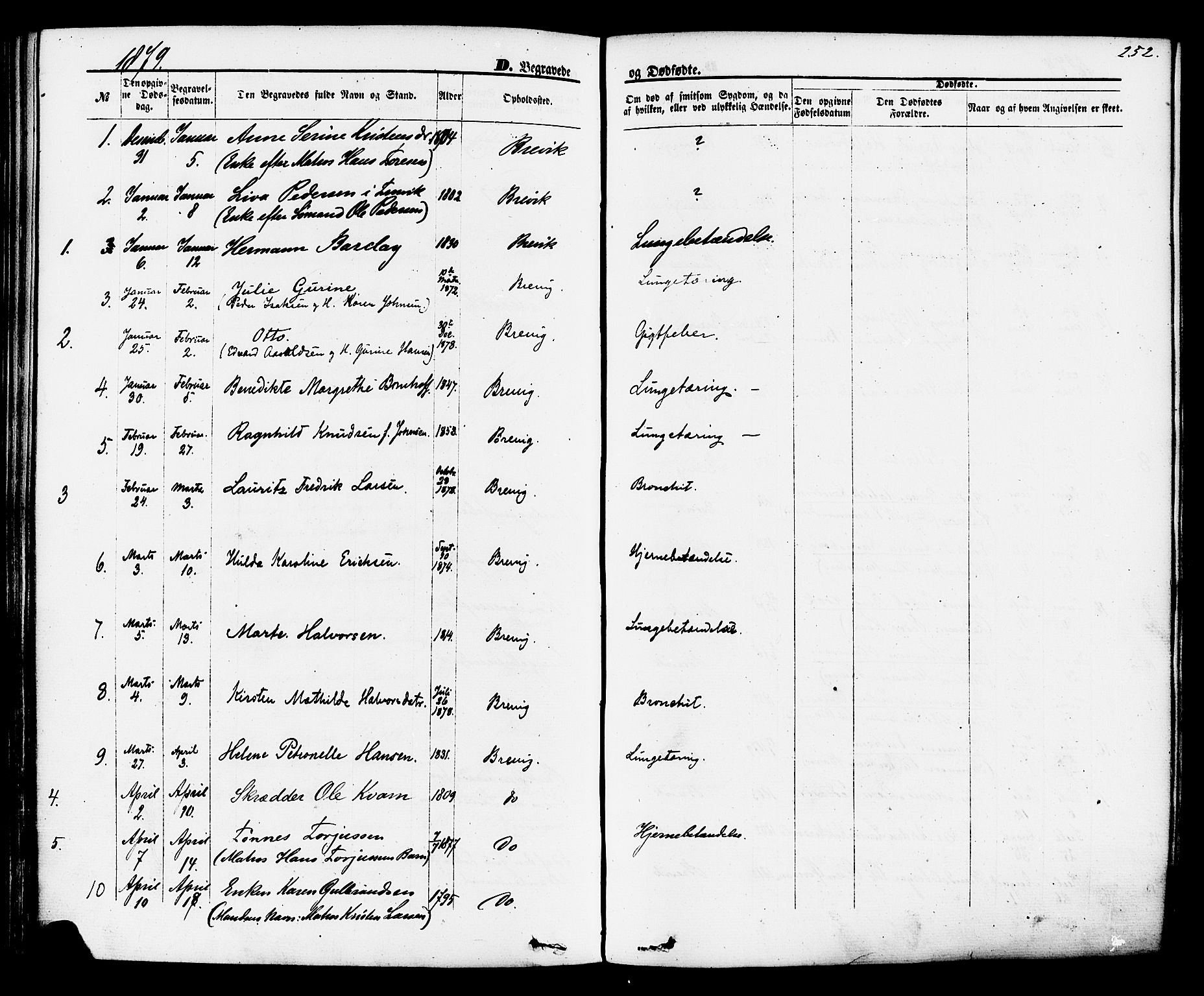 Brevik kirkebøker, SAKO/A-255/F/Fa/L0006: Parish register (official) no. 6, 1866-1881, p. 252