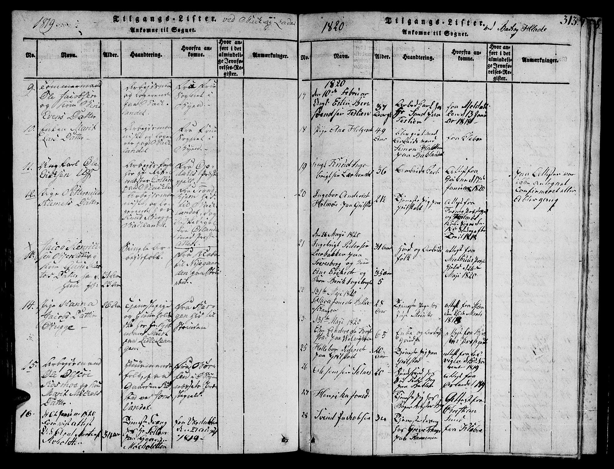 Ministerialprotokoller, klokkerbøker og fødselsregistre - Sør-Trøndelag, SAT/A-1456/606/L0307: Parish register (copy) no. 606C03, 1817-1824, p. 313