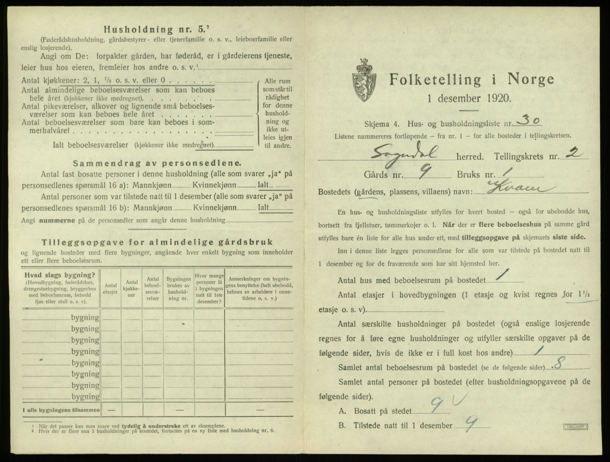 SAB, 1920 census for Sogndal, 1920, p. 194