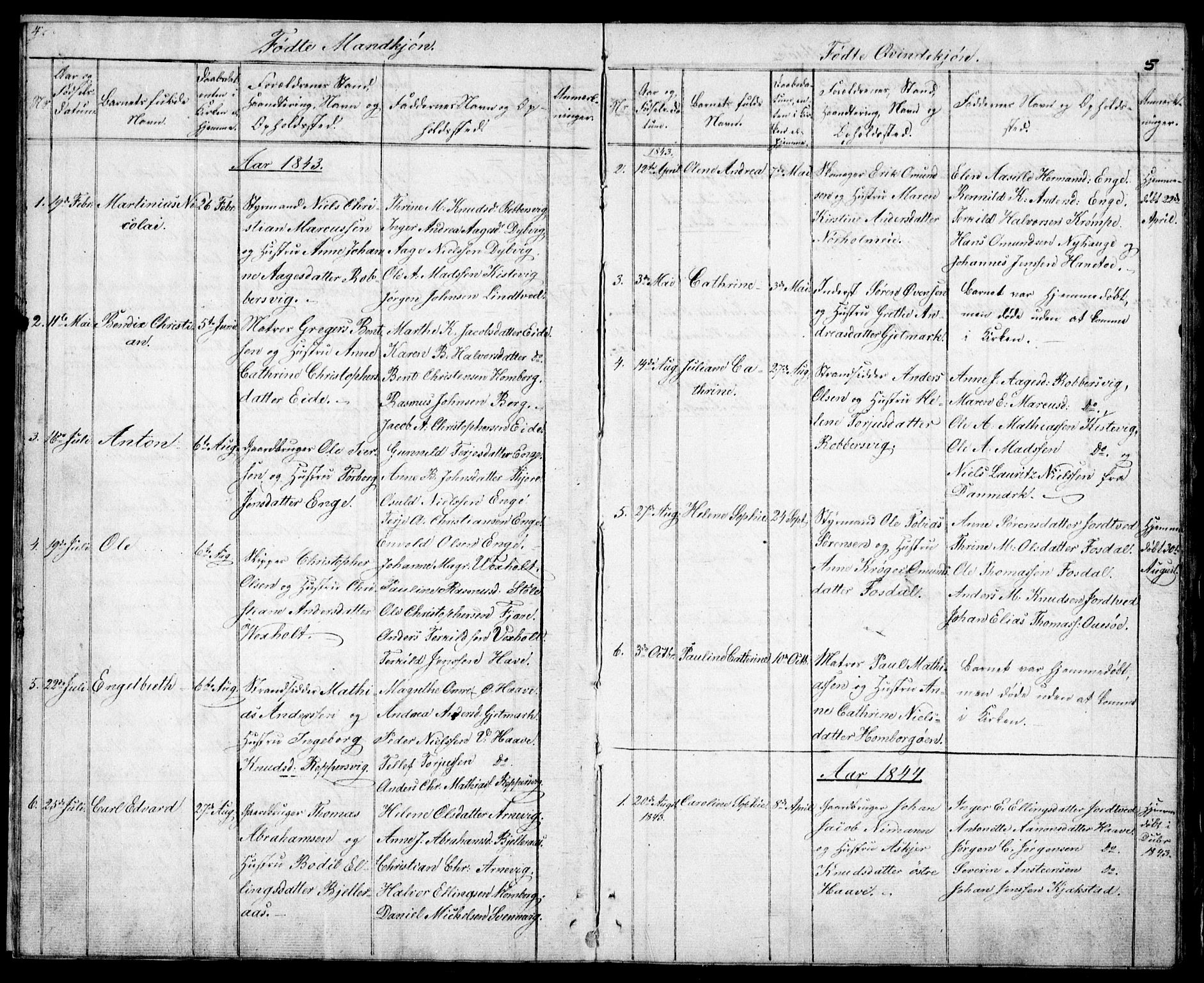 Hommedal sokneprestkontor, AV/SAK-1111-0023/F/Fb/Fba/L0002: Parish register (copy) no. B 2, 1841-1863, p. 5