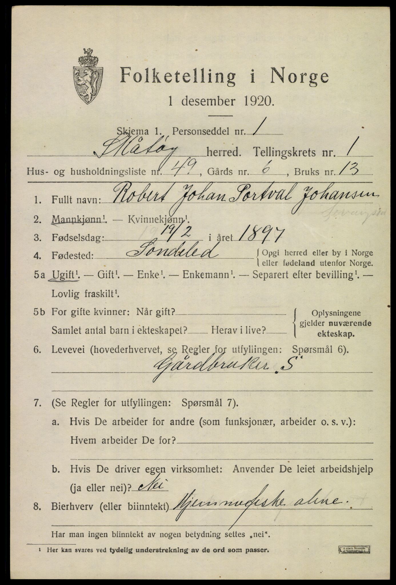 SAKO, 1920 census for Skåtøy, 1920, p. 2202