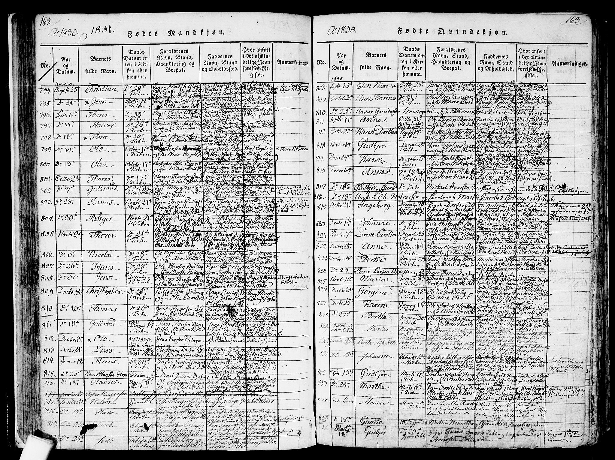 Nannestad prestekontor Kirkebøker, SAO/A-10414a/F/Fa/L0009: Parish register (official) no. I 9, 1815-1840, p. 162-163