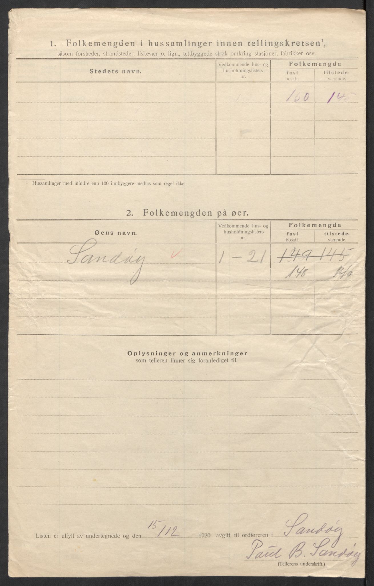 SAT, 1920 census for Sandøy, 1920, p. 23