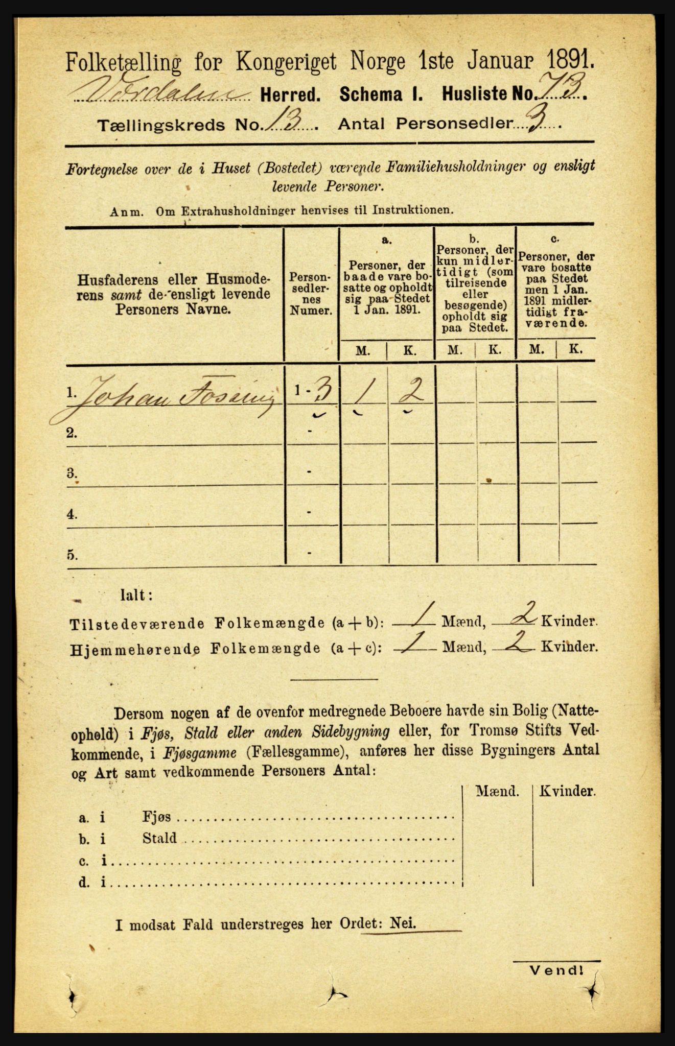 RA, 1891 census for 1721 Verdal, 1891, p. 6885