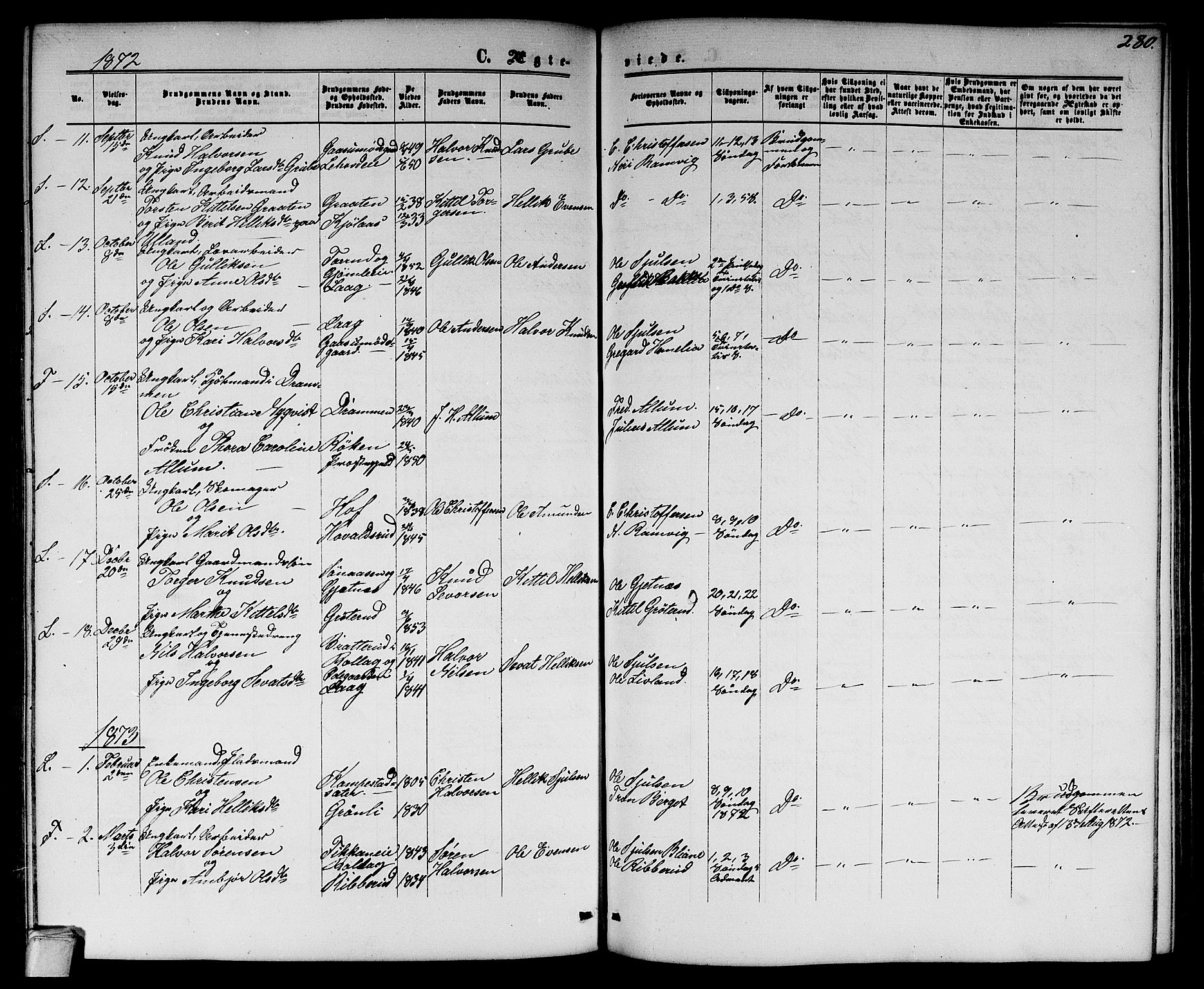 Flesberg kirkebøker, AV/SAKO-A-18/G/Ga/L0003: Parish register (copy) no. I 3, 1861-1889, p. 280