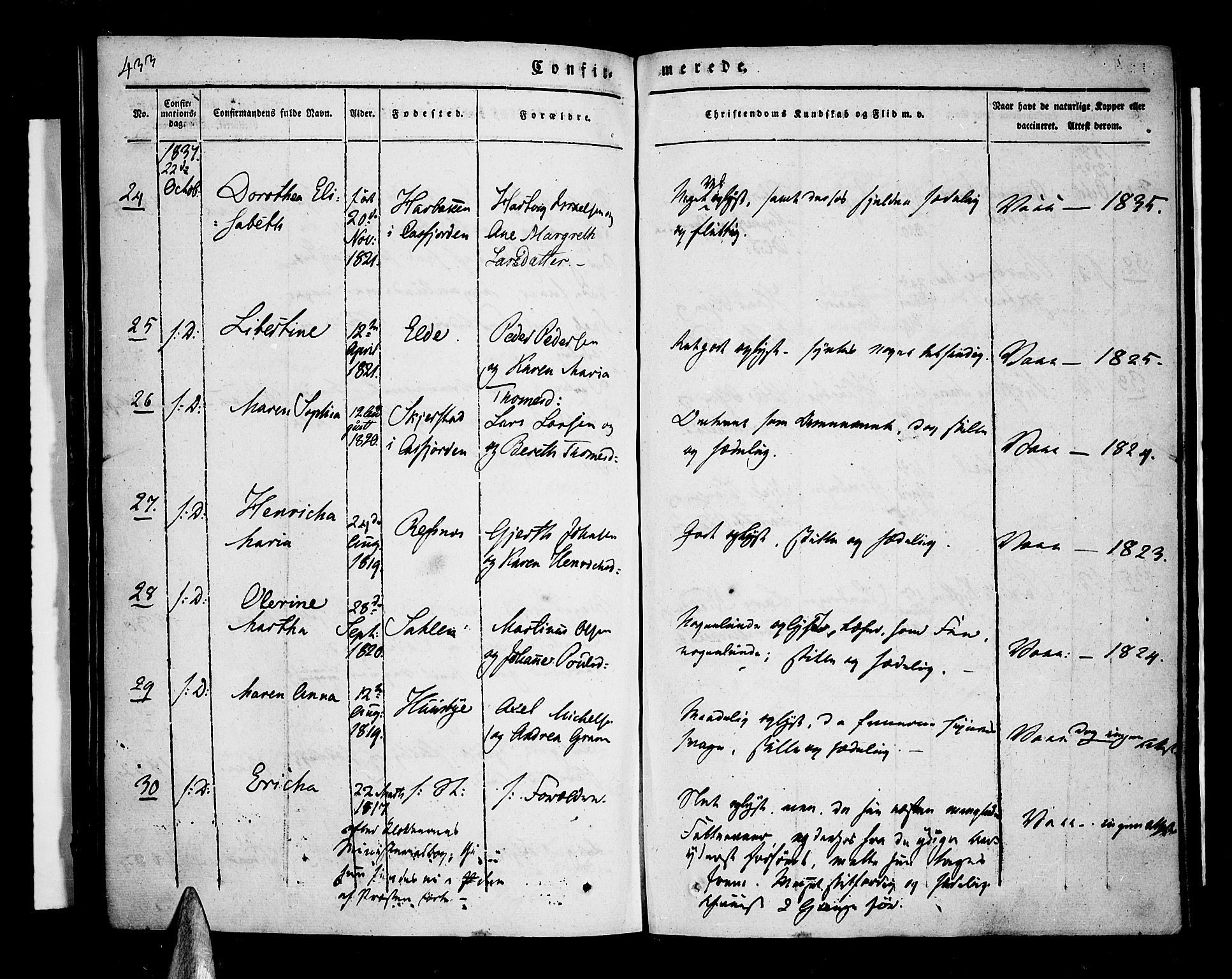 Kvæfjord sokneprestkontor, SATØ/S-1323/G/Ga/Gaa/L0003kirke: Parish register (official) no. 3, 1830-1857, p. 433