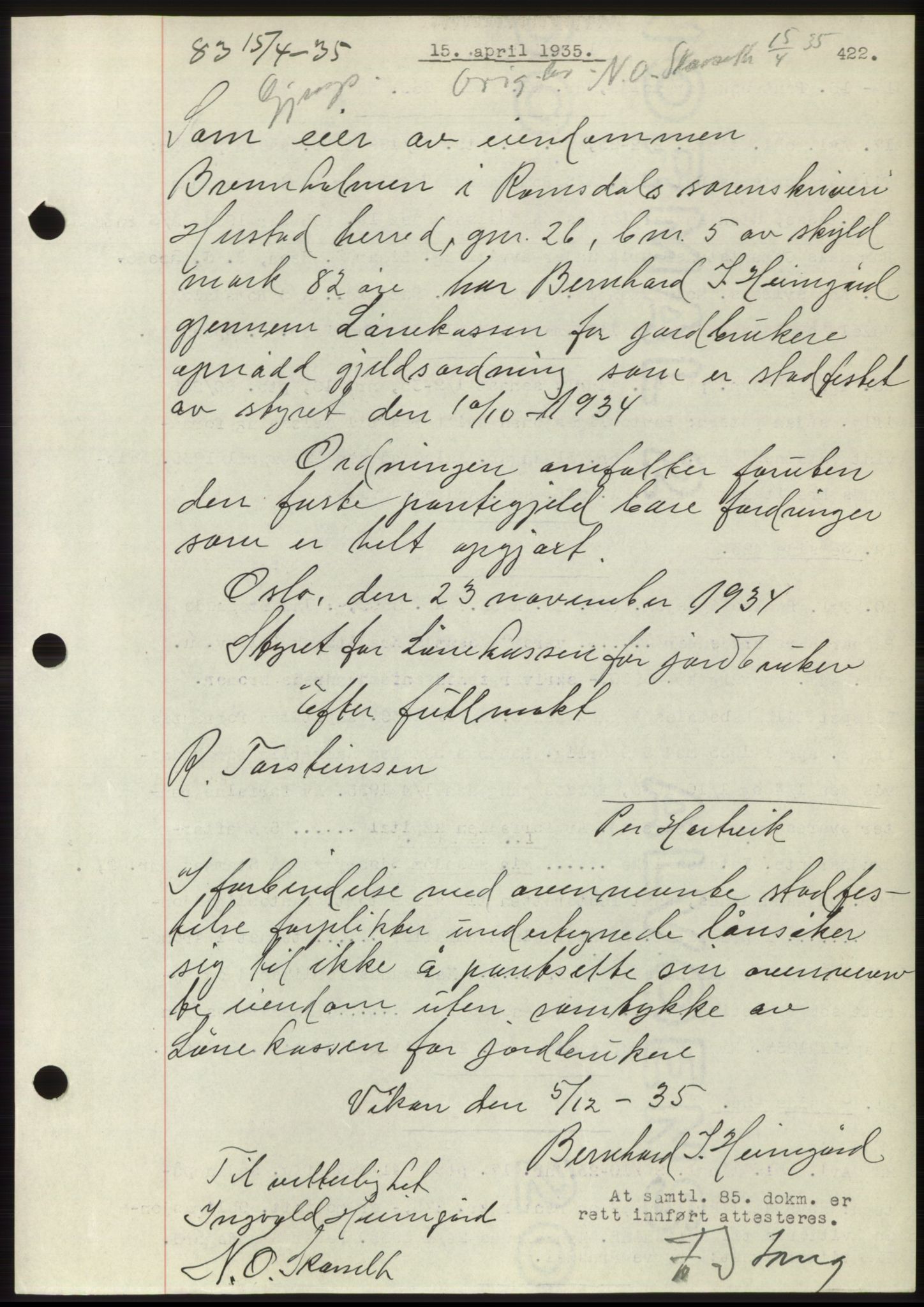 Romsdal sorenskriveri, AV/SAT-A-4149/1/2/2C/L0066: Mortgage book no. 60, 1934-1935, Deed date: 15.04.1935