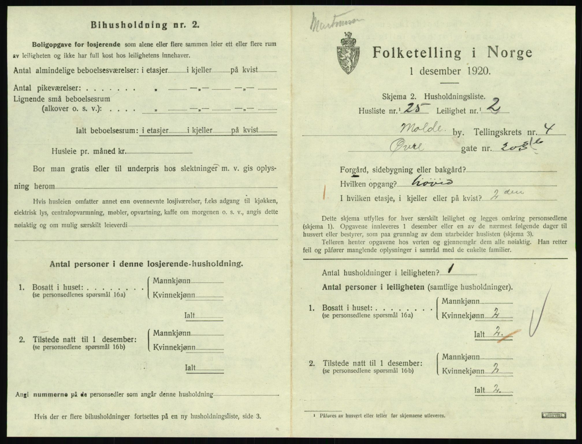 SAT, 1920 census for Molde, 1920, p. 1543