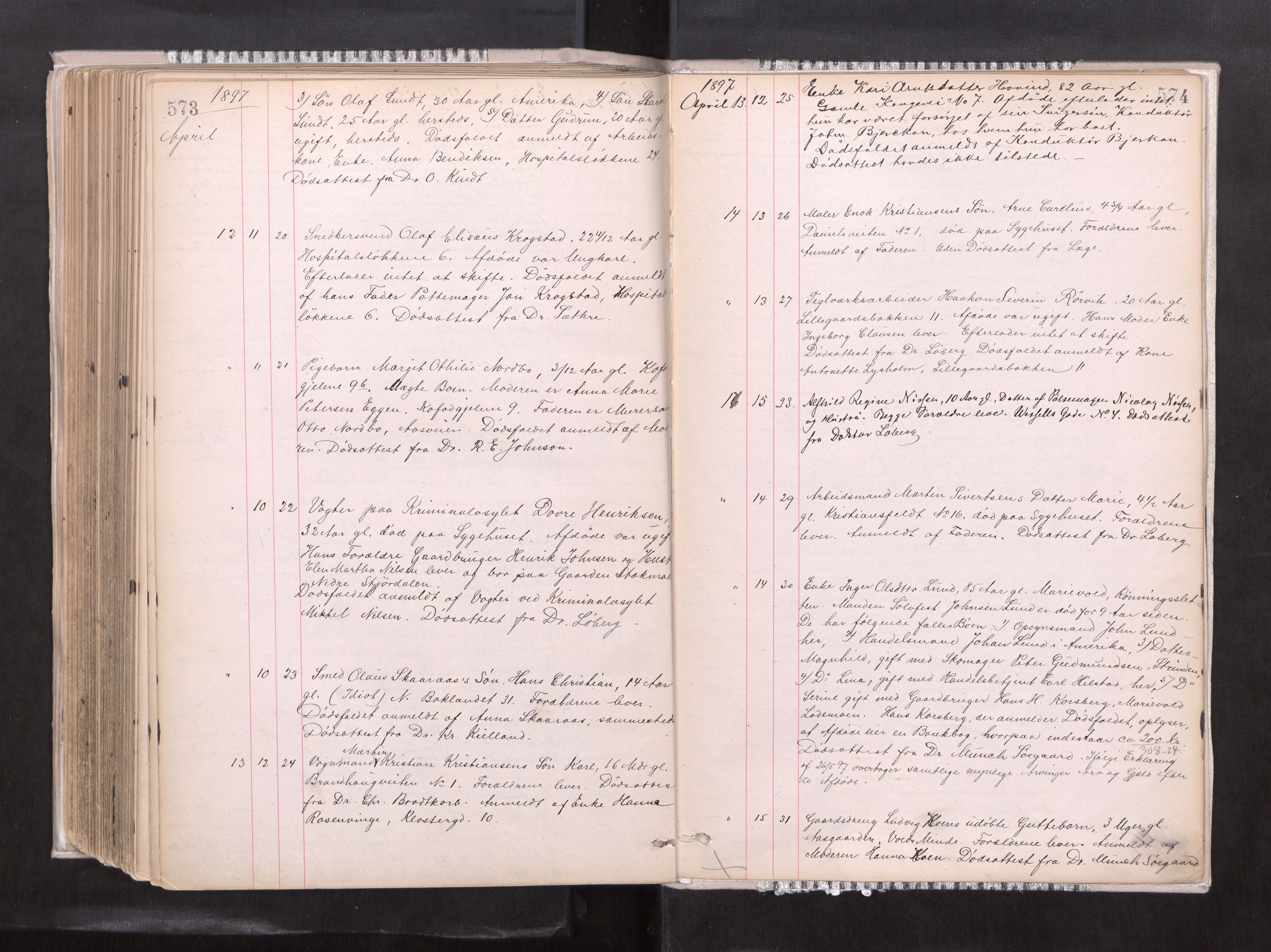 Trondheim byfogd, AV/SAT-A-0003/1/3/3L/L0004: Dødsanmeldelsesprotokoll, 1891-1897, p. 573-574