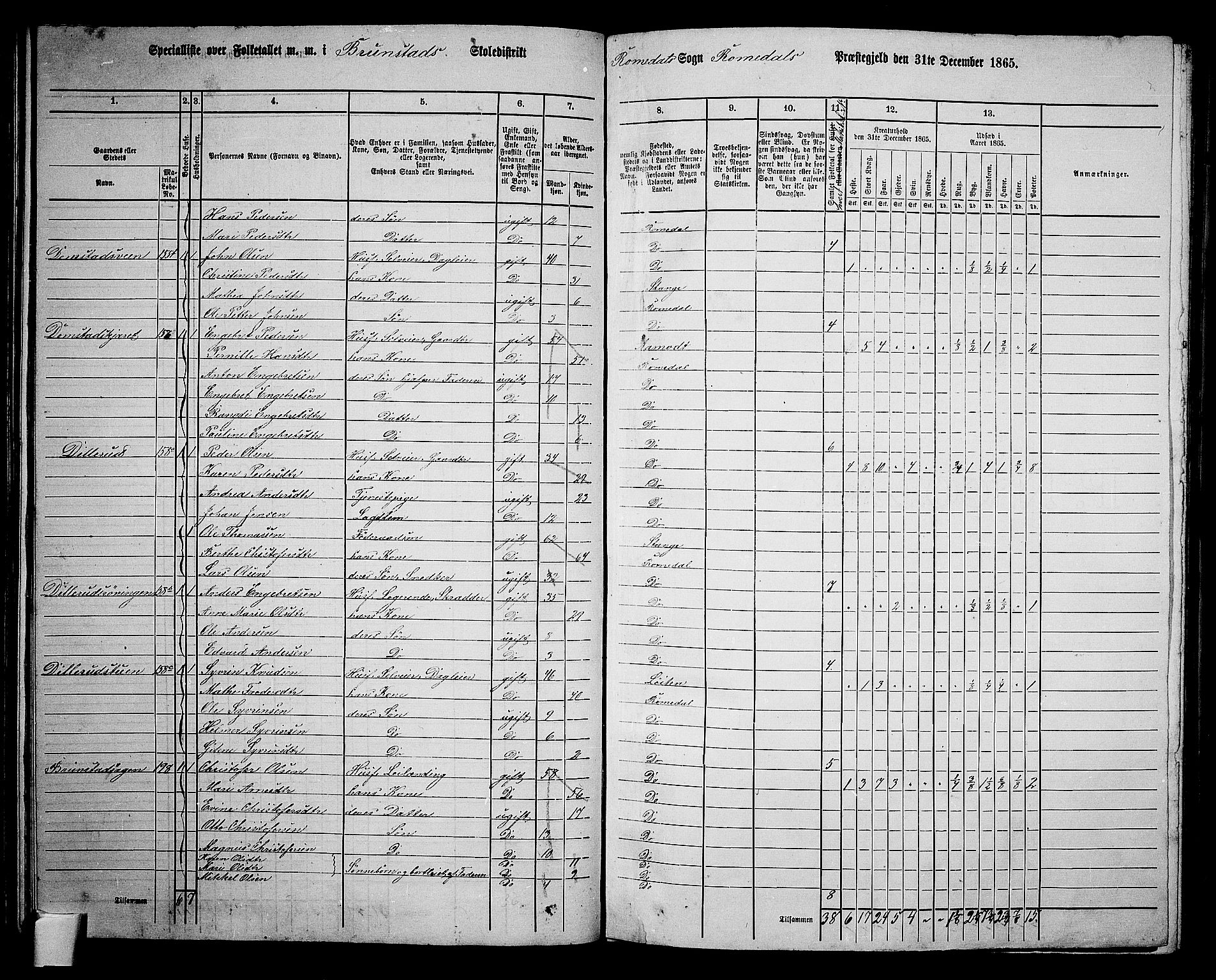 RA, 1865 census for Romedal, 1865, p. 101